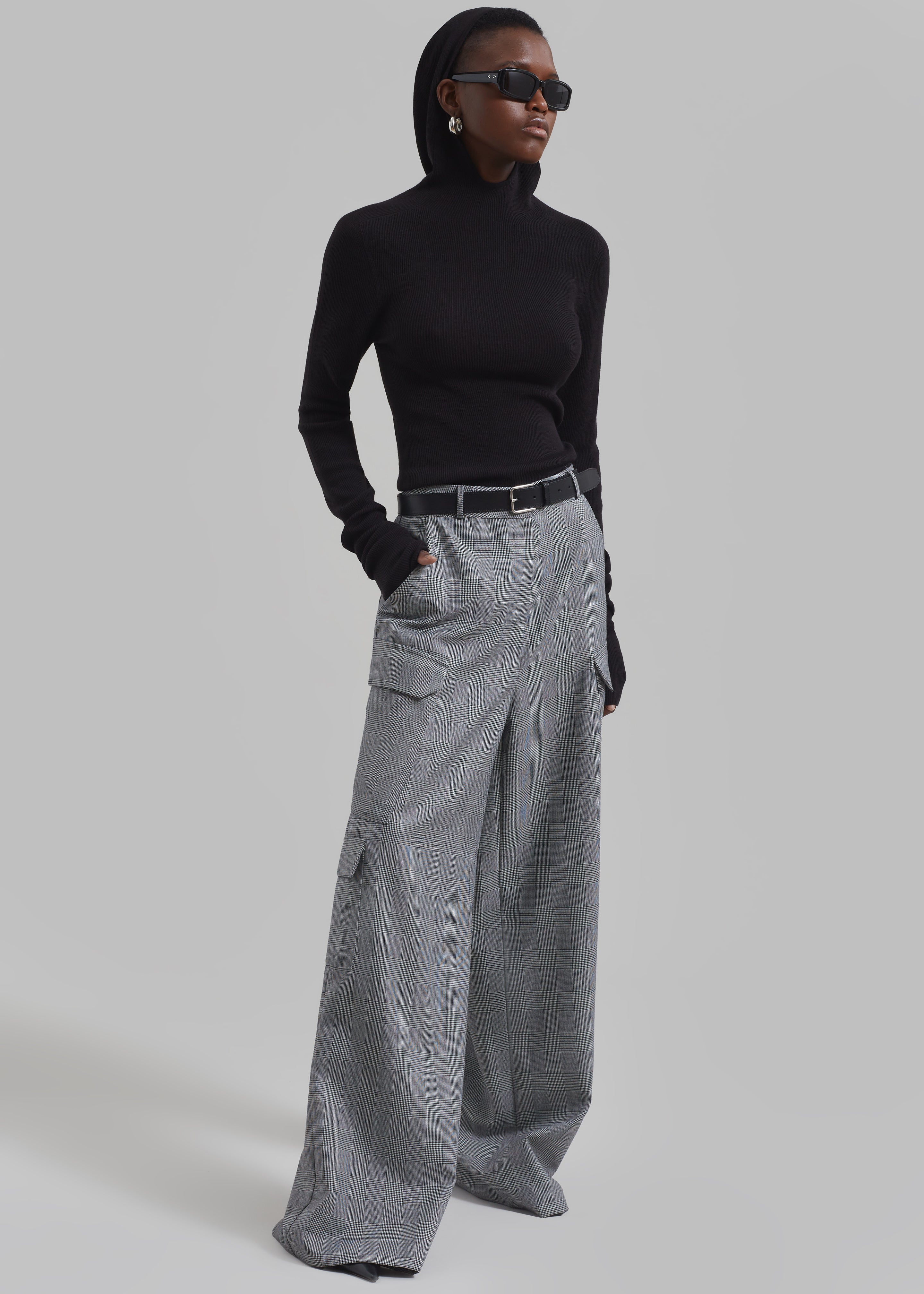 Essie Wool Cargo Pants - Light Grey Plaid - 1