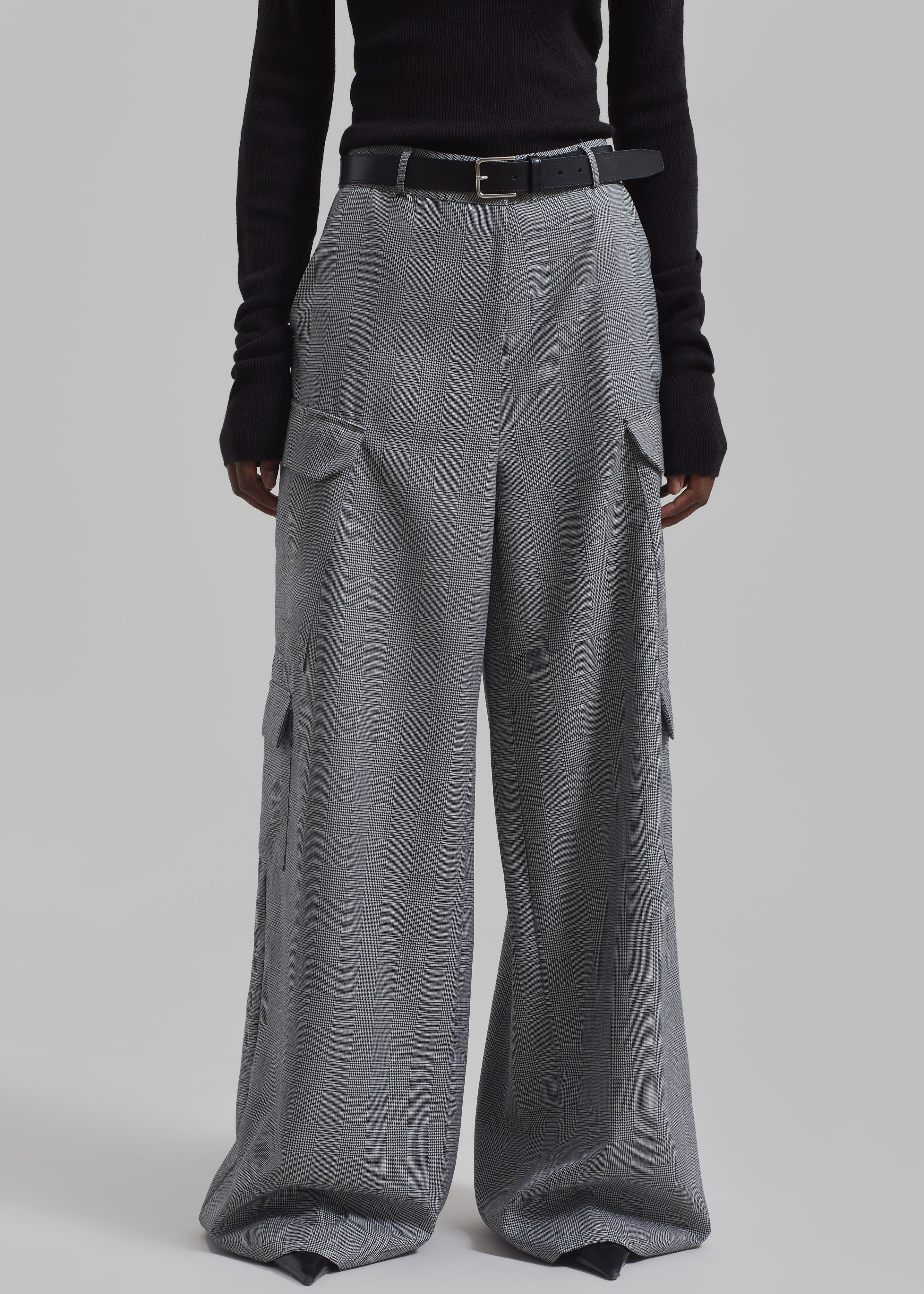 Essie Wool Cargo Pants - Light Grey Plaid - 3