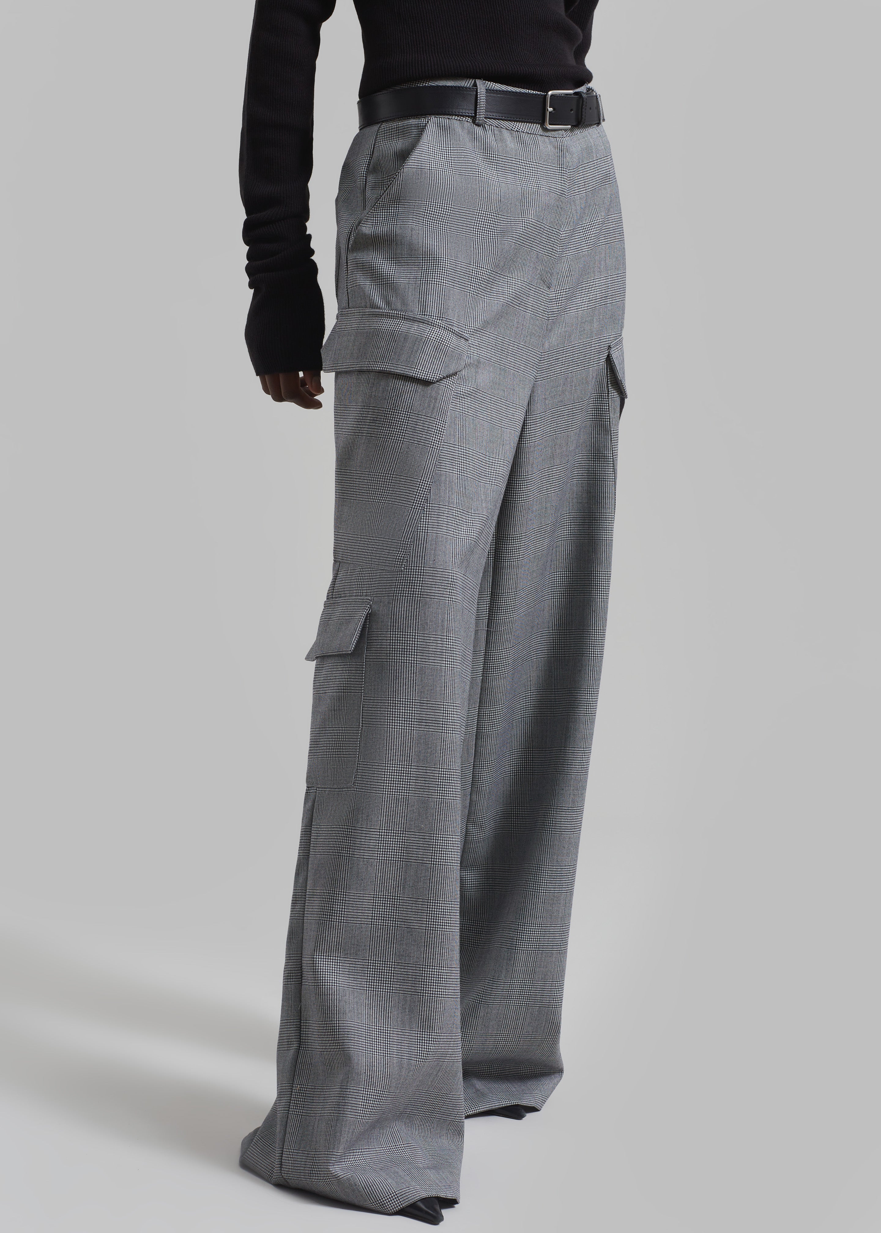 Essie Wool Cargo Pants - Light Grey Plaid - 6
