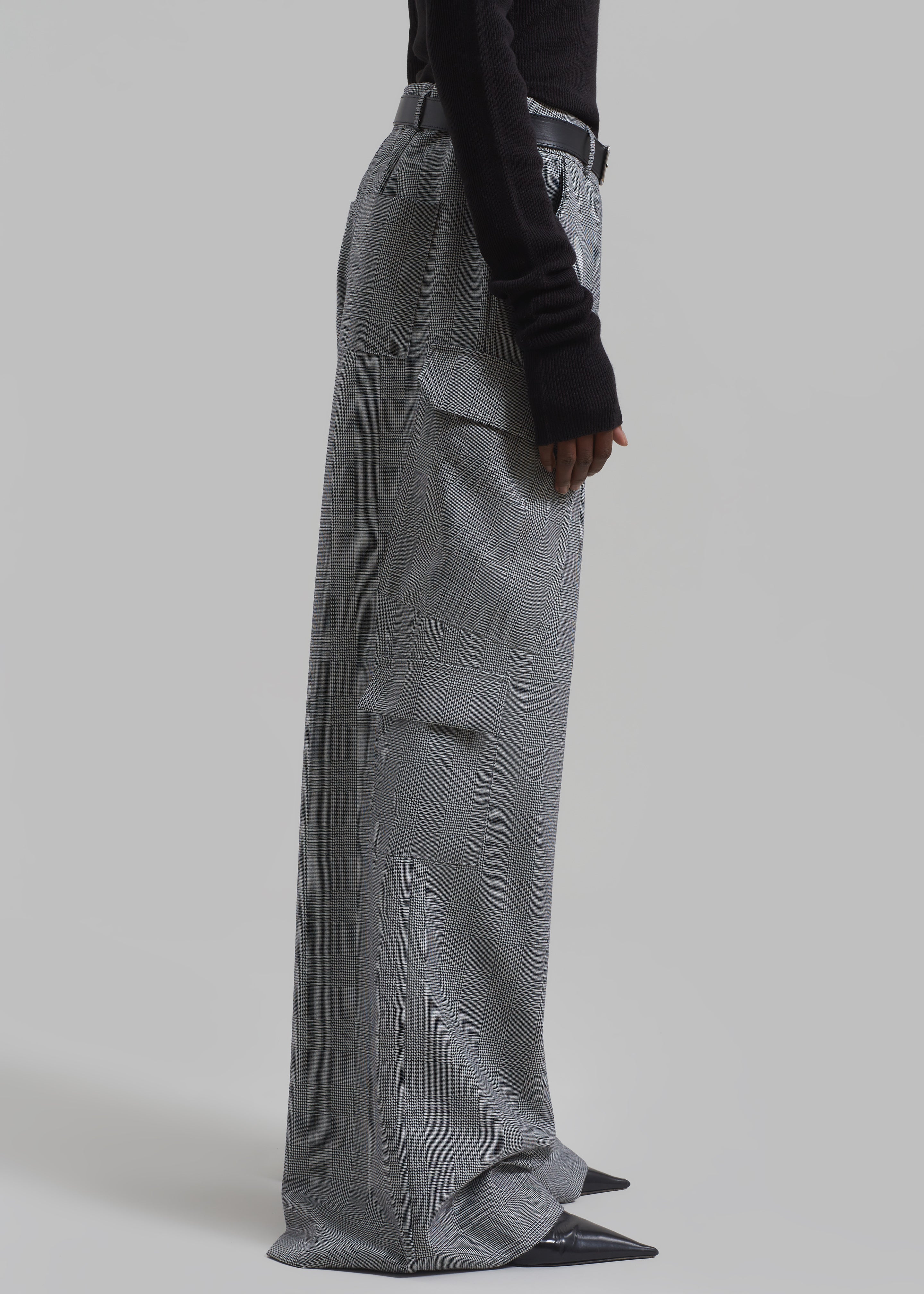 Essie Wool Cargo Pants - Light Grey Plaid - 8