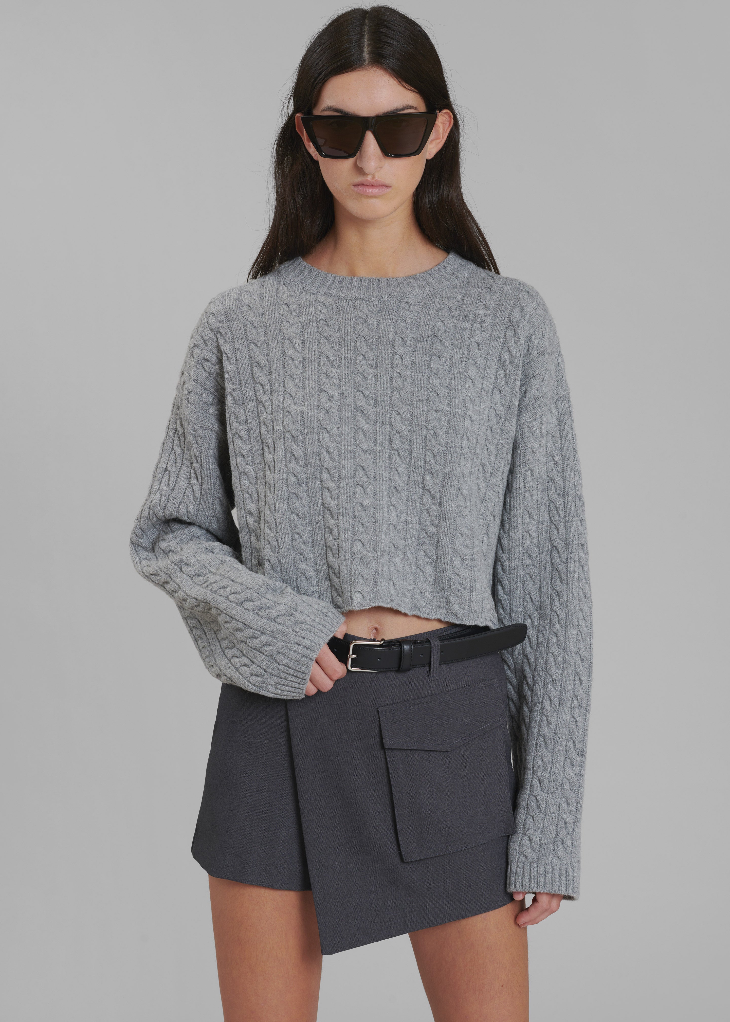 Farrah Braided Sweater - Grey Melange - 2