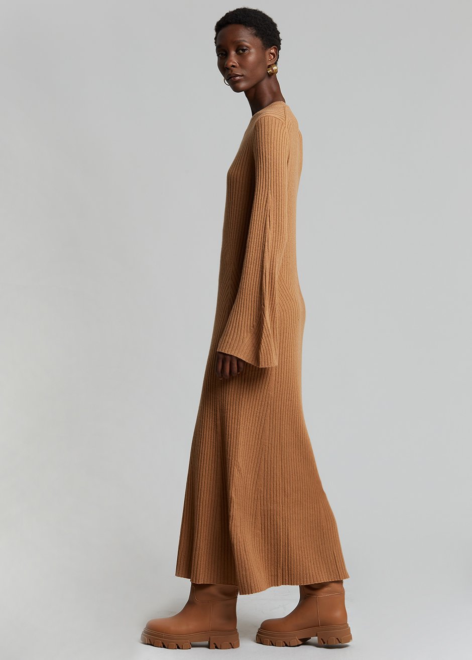 Loulou Studio Larga Knit Dress - Camel - 7