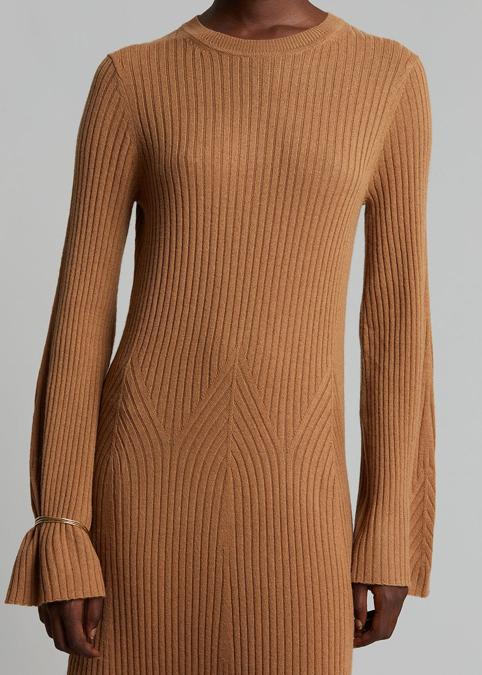 Loulou Studio Larga Knit Dress - Camel - 6