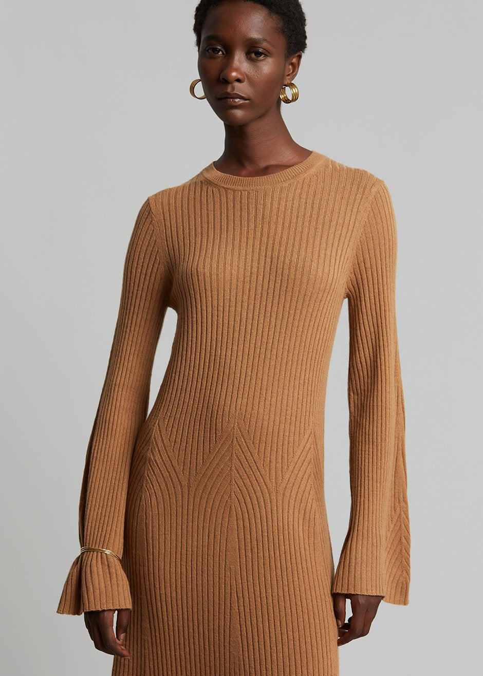 Loulou Studio Larga Knit Dress - Camel - 2