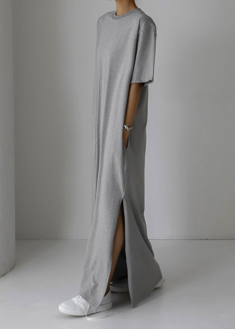 Lou Oversized Tee Dress - Heather Grey