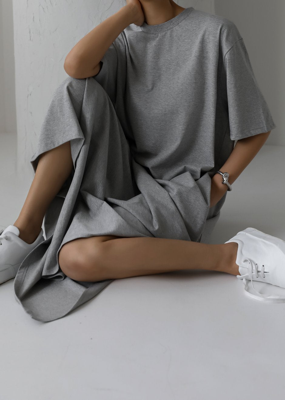 Lou Oversized Tee Dress - Heather Grey - 1