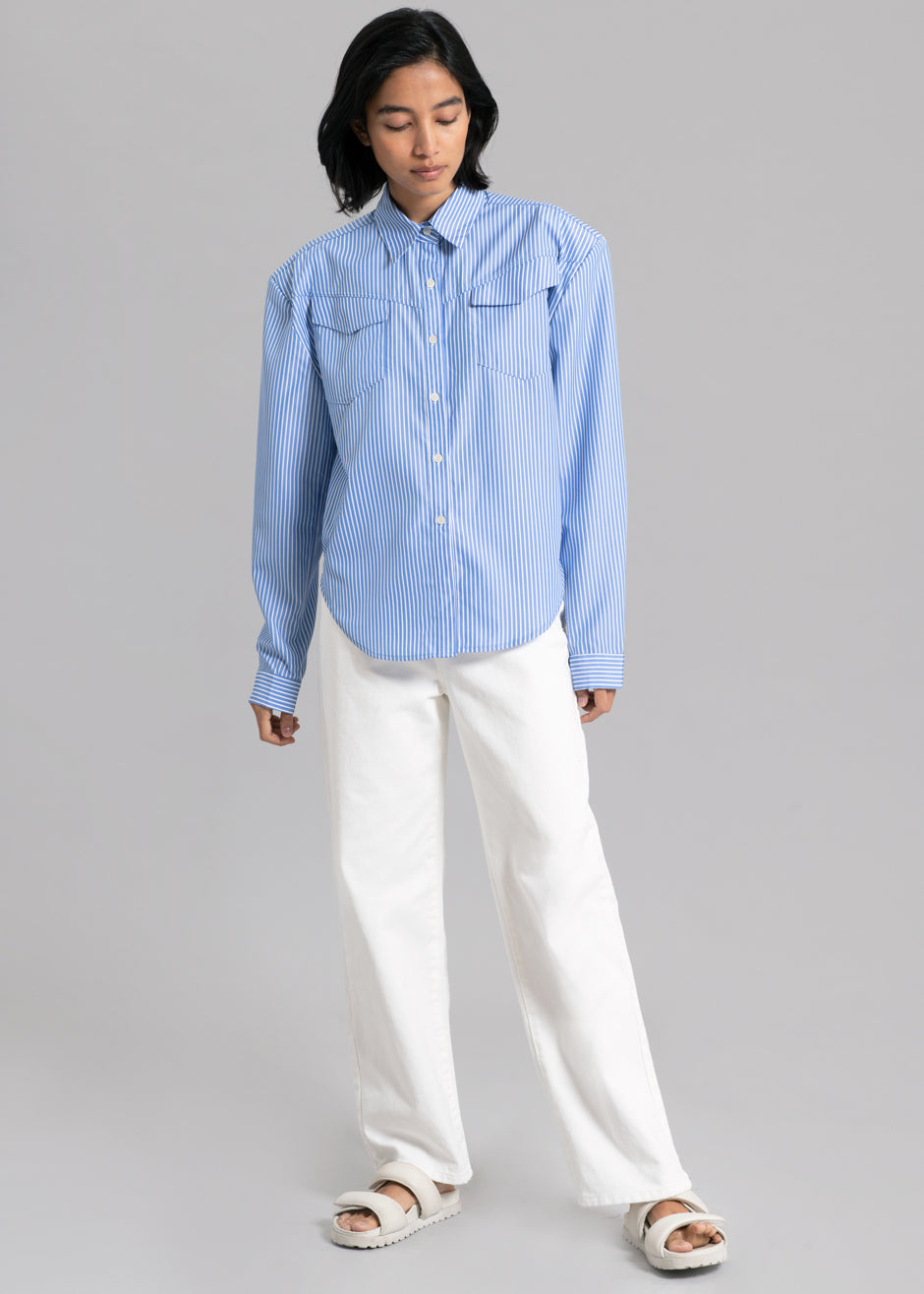 Jeanne Padded Shirt - White Stripe - 3