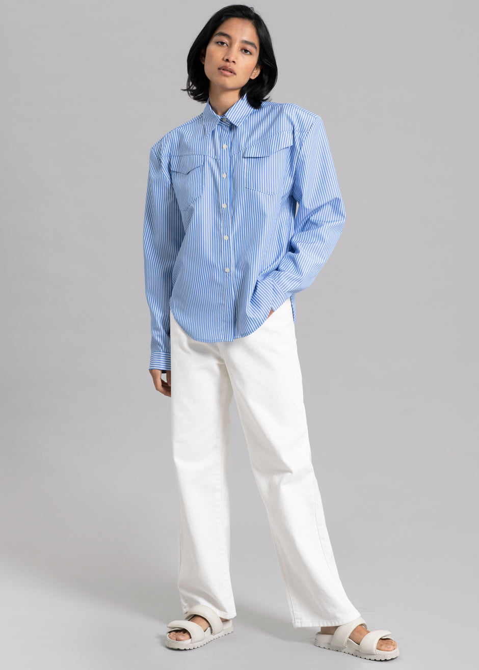 Jeanne Padded Shirt - White Stripe - 1