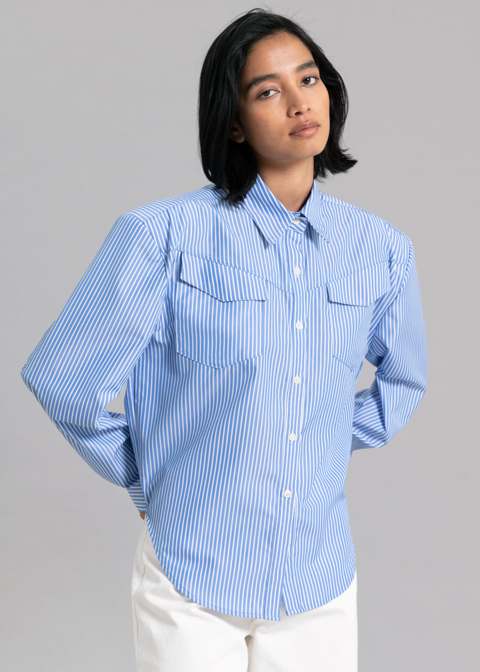 Jeanne Padded Shirt - White Stripe - 4