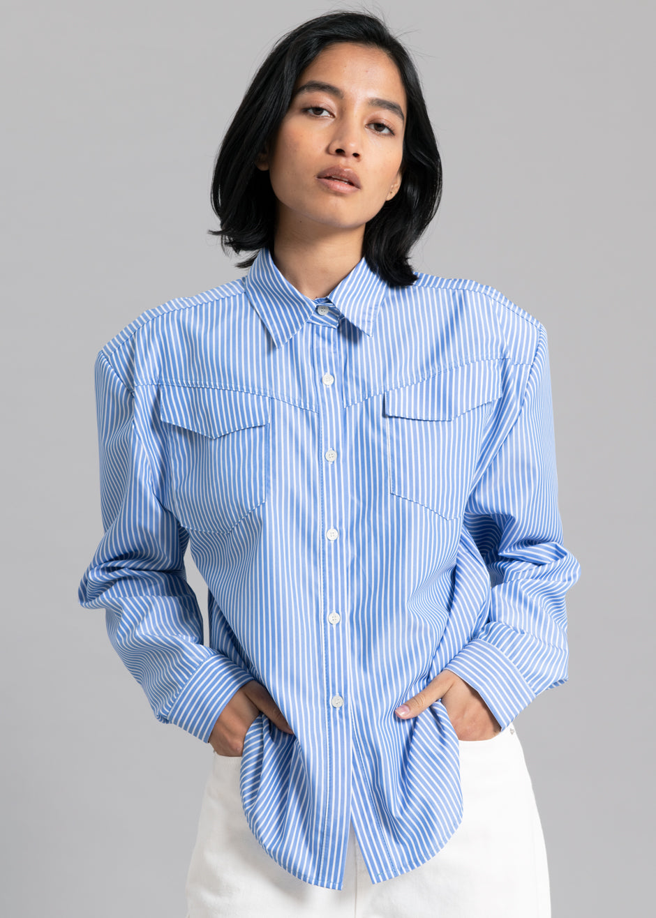 Jeanne Padded Shirt - White Stripe - 5