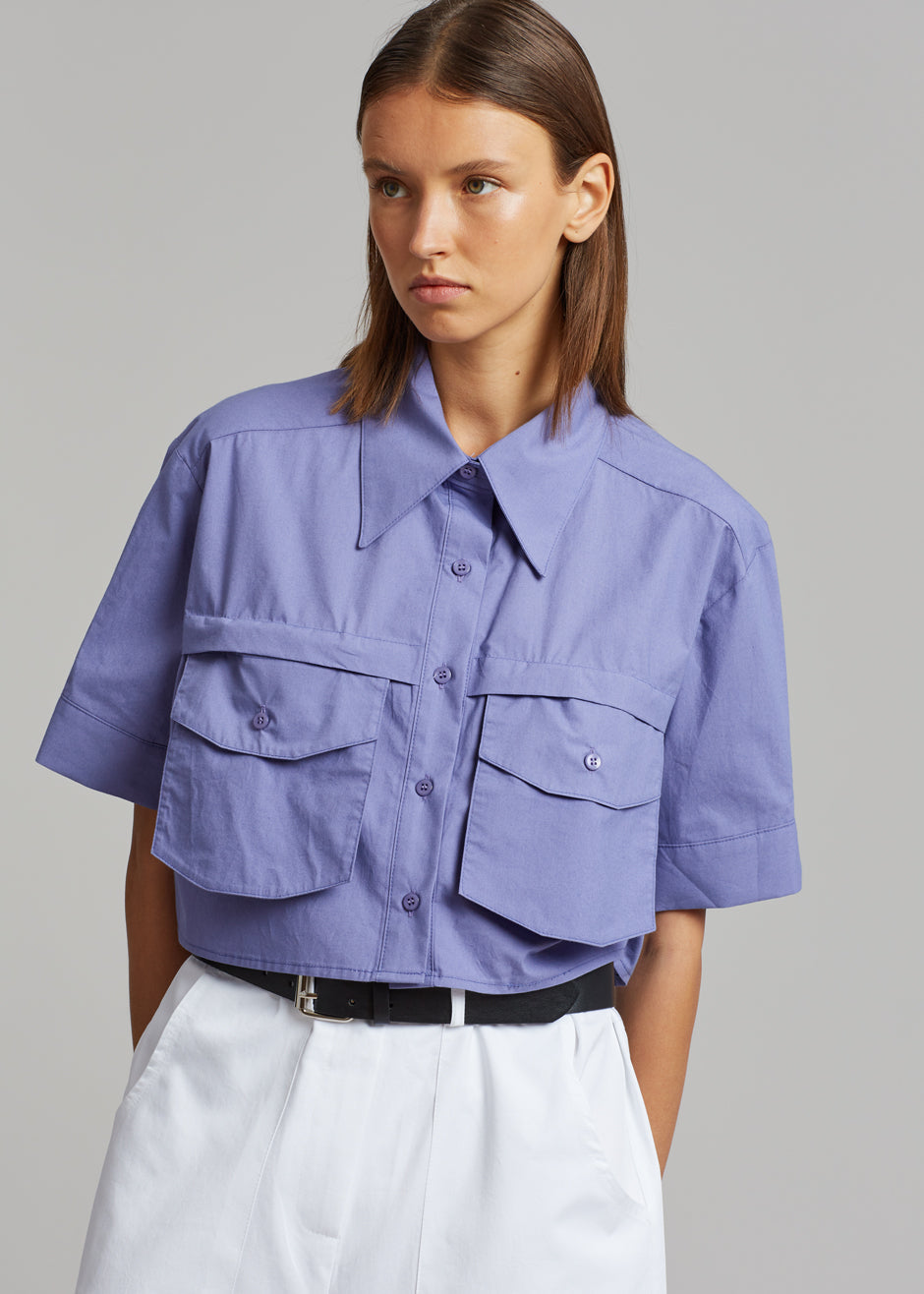 Ada Cropped Pocket Shirt - Purple - 1