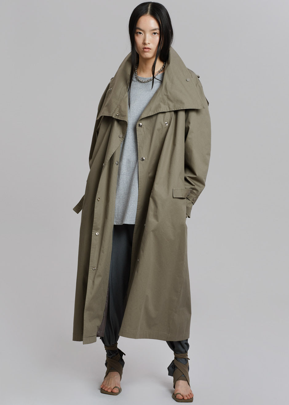 Lottie Wing Collar Trench Coat - Olive - 1