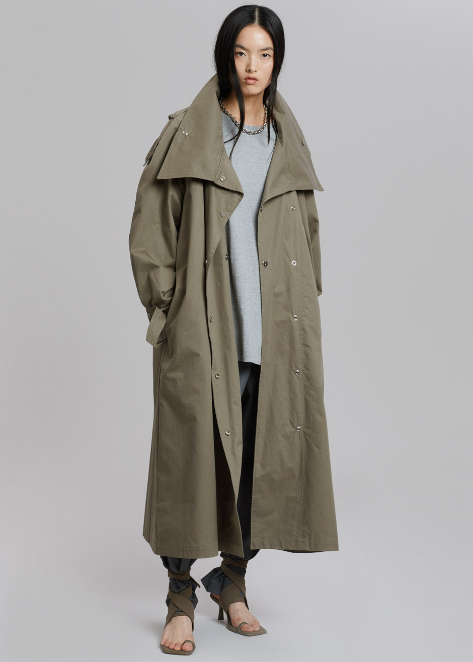 Lottie Wing Collar Trench Coat - Olive - 4