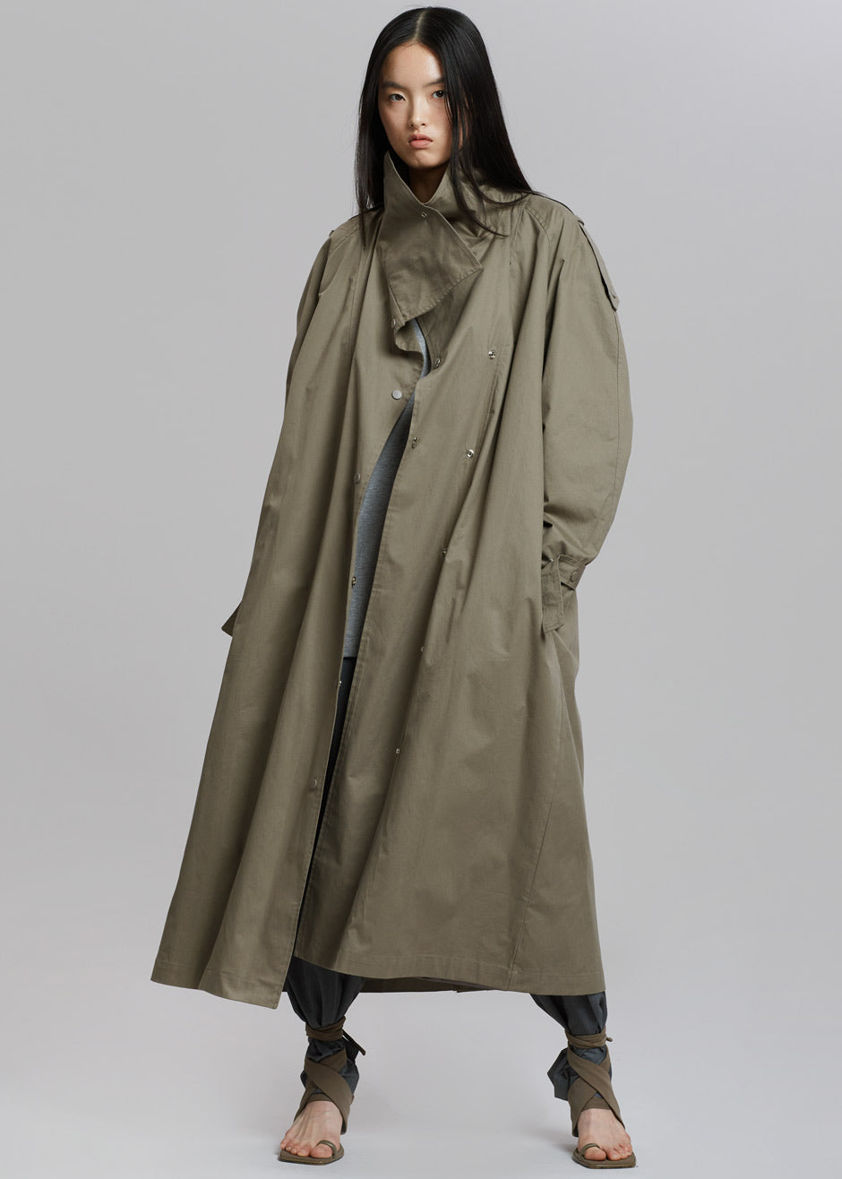 Lottie Wing Collar Trench Coat - Olive - 3