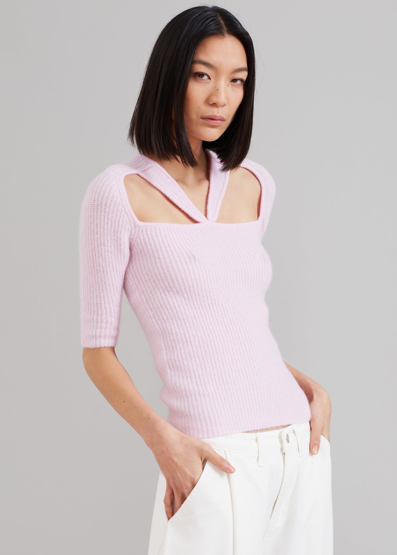 GANNI Soft Wool Cut Out Top - Pink Tulle