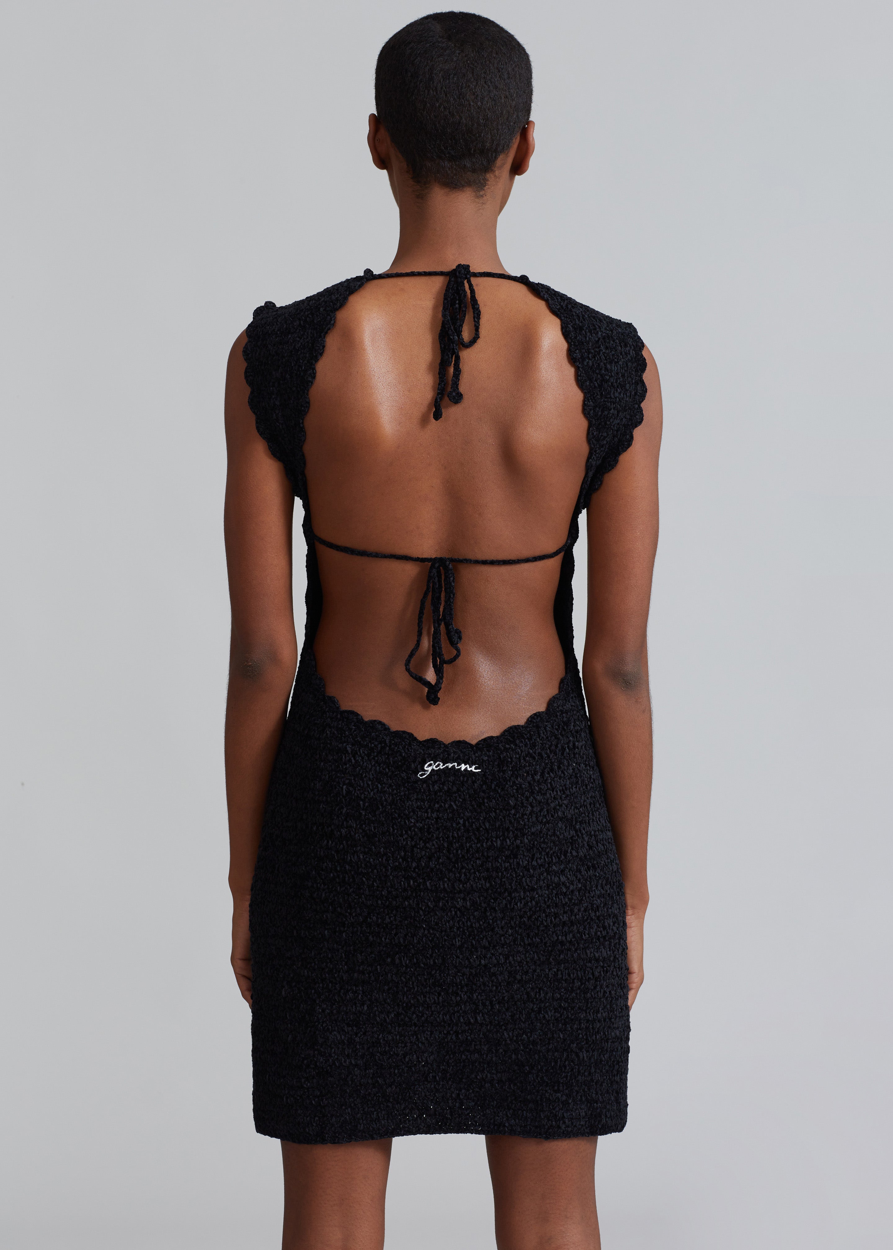 GANNI Velvet Crochet Open Back Mini Dress Black Frankie Shop