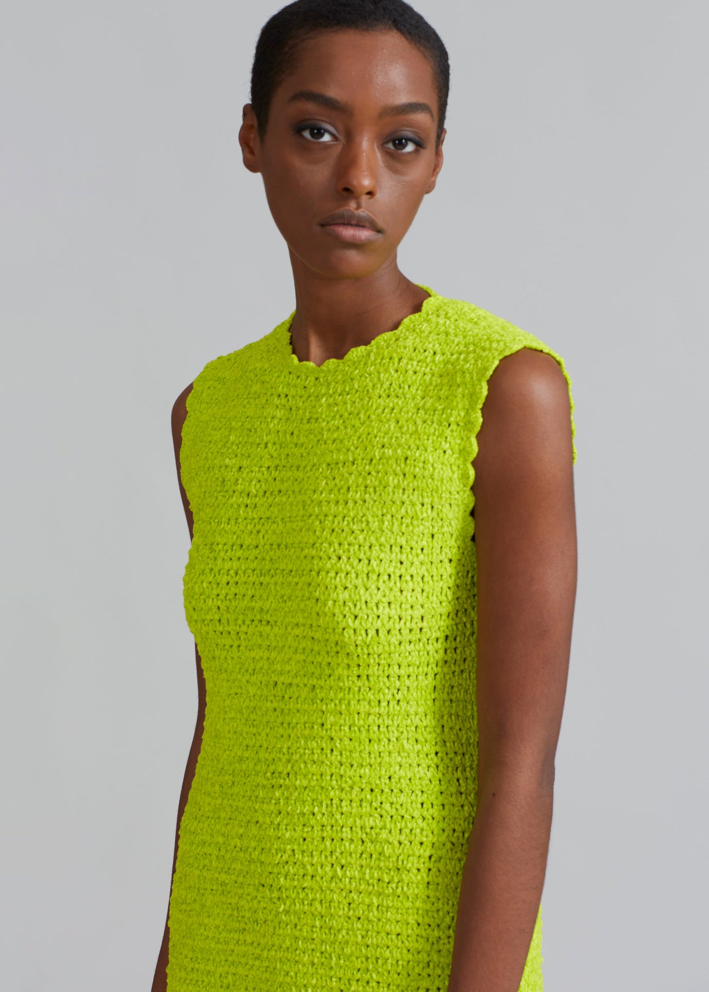 GANNI Velvet Crochet Open Back Mini Dress - Lime Punch - 1