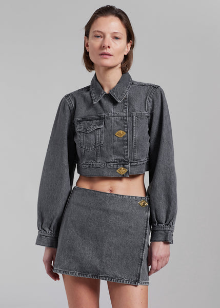 Grey denim crop jacket best sale