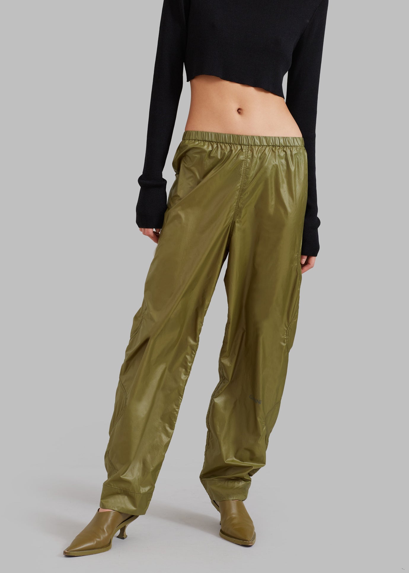 GANNI Shiny Quilt Elasticated Pants - Spaghnum - 1