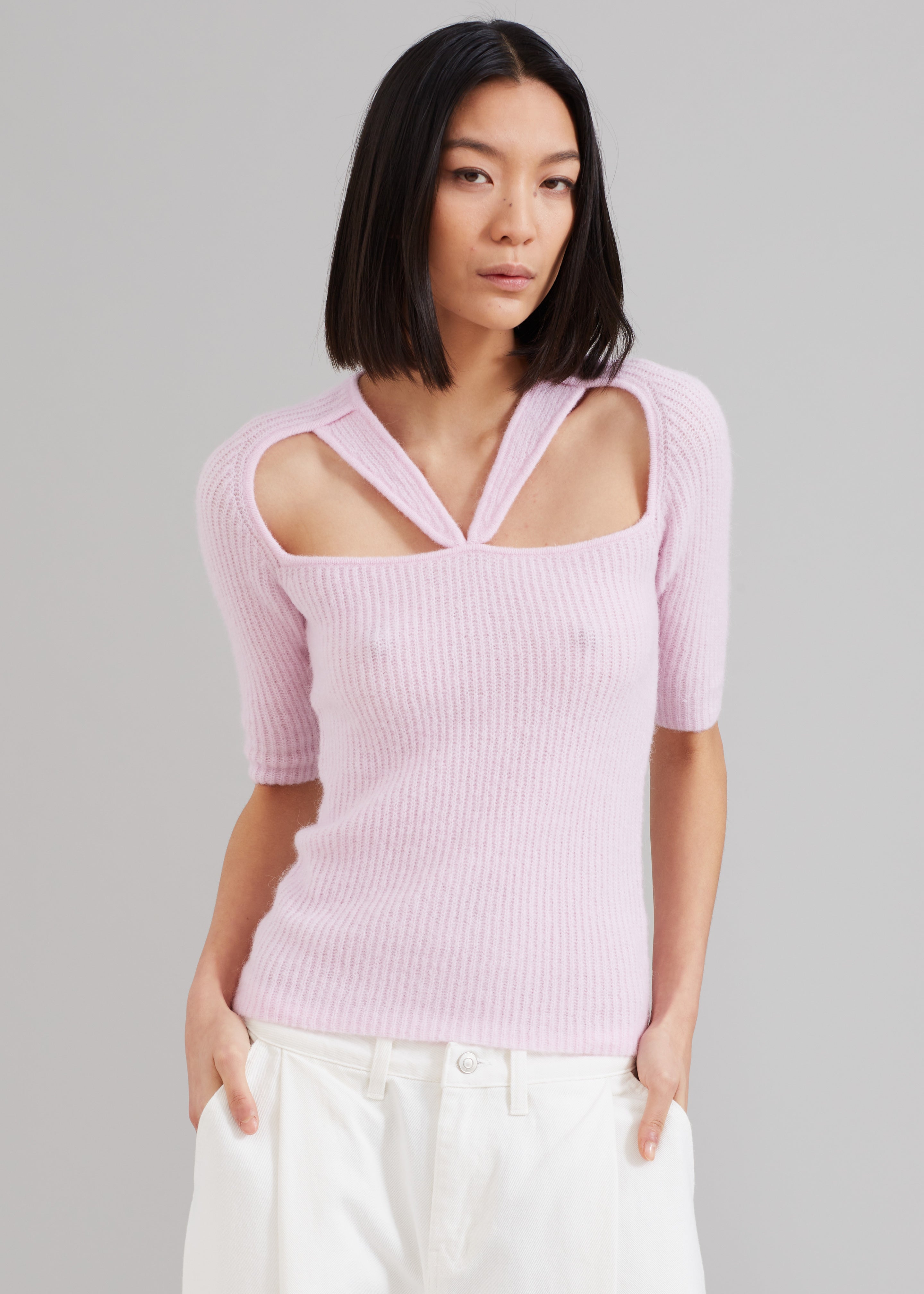 GANNI Soft Wool Cut Out Top - Pink Tulle - 5