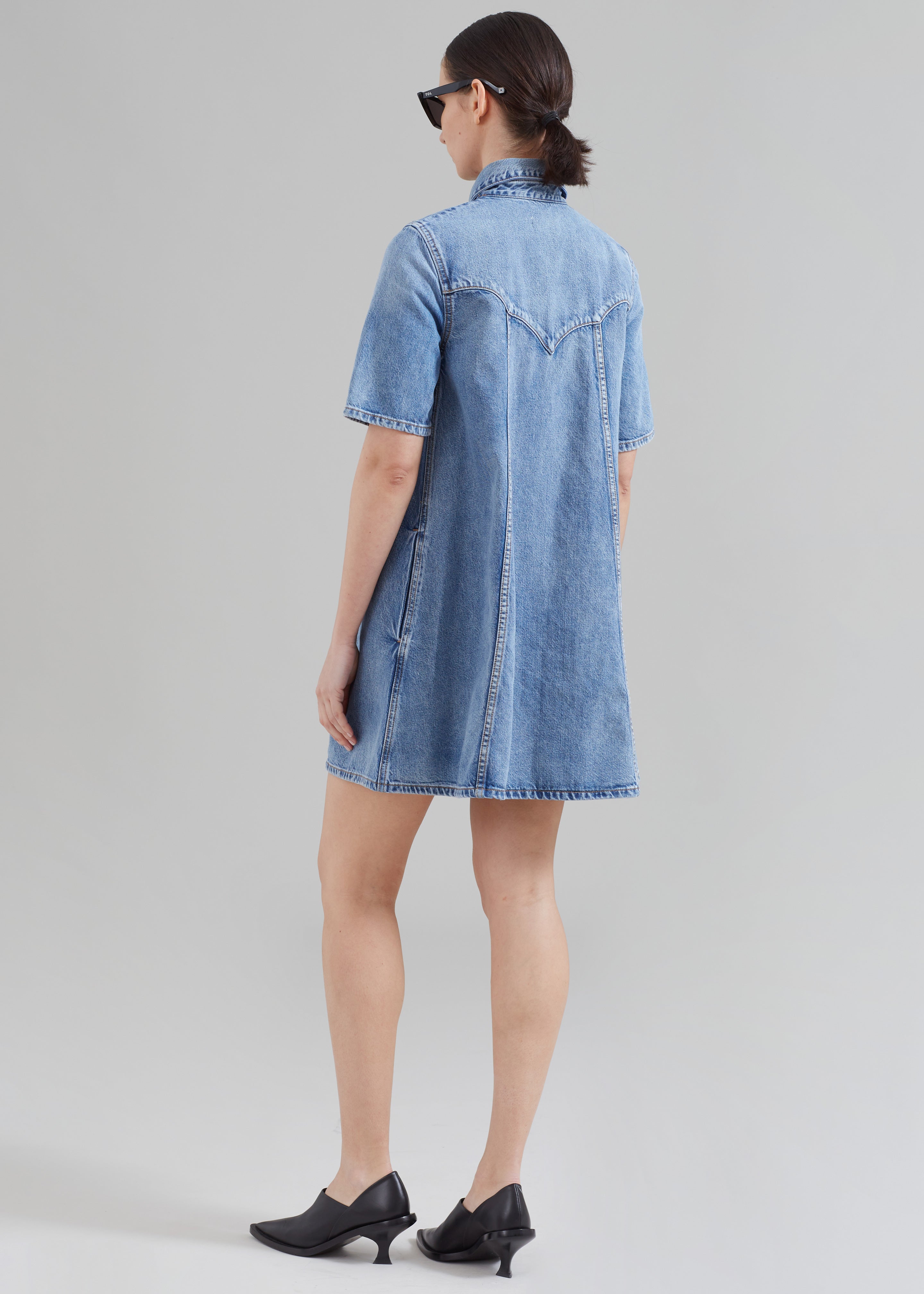 GANNI Vintage Washed Denim Mini Dress - Mid Blue Vintage - 6