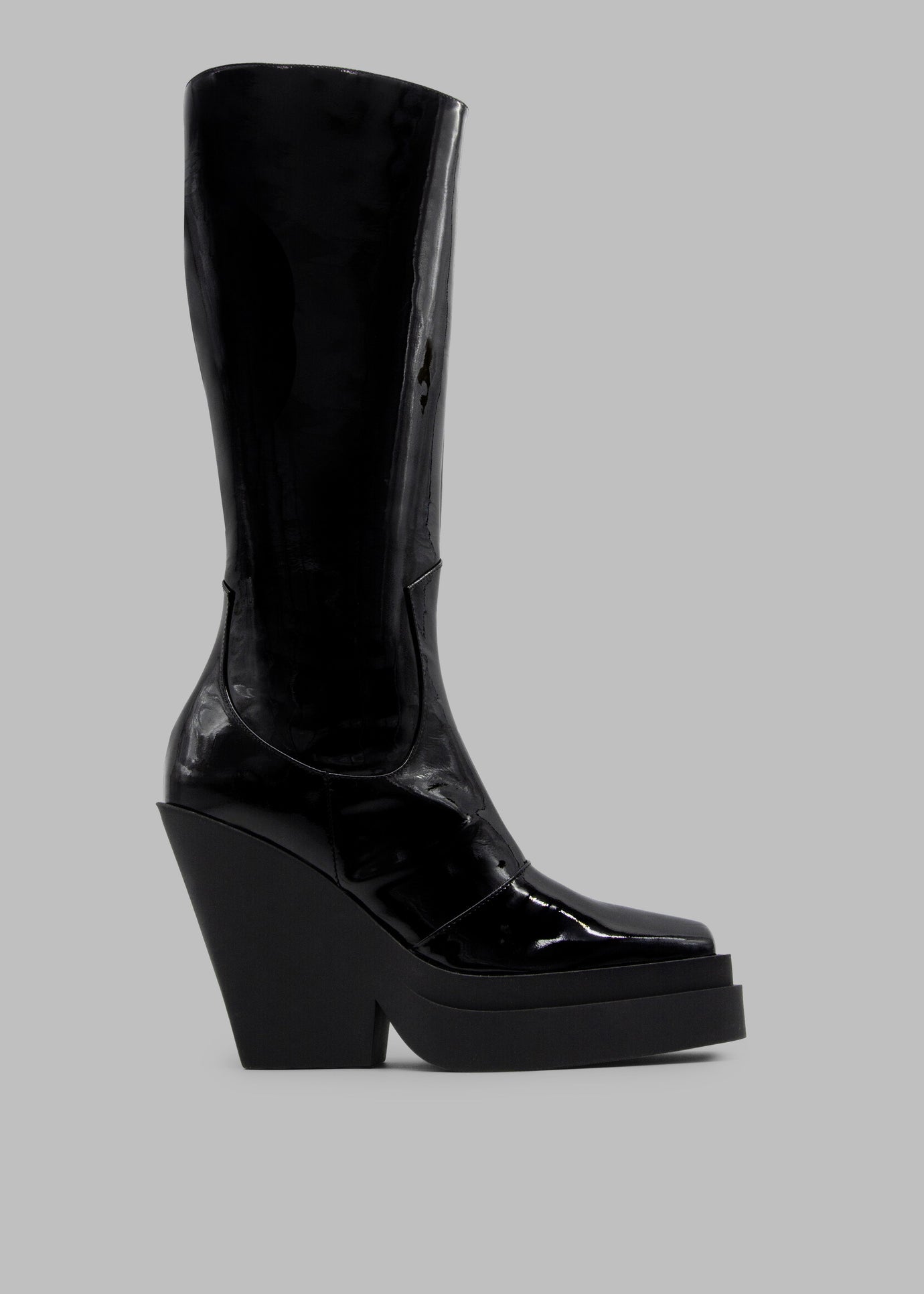 Gia Borghini Gia 14 Knee-High Texan Boots - Patent Black - 1