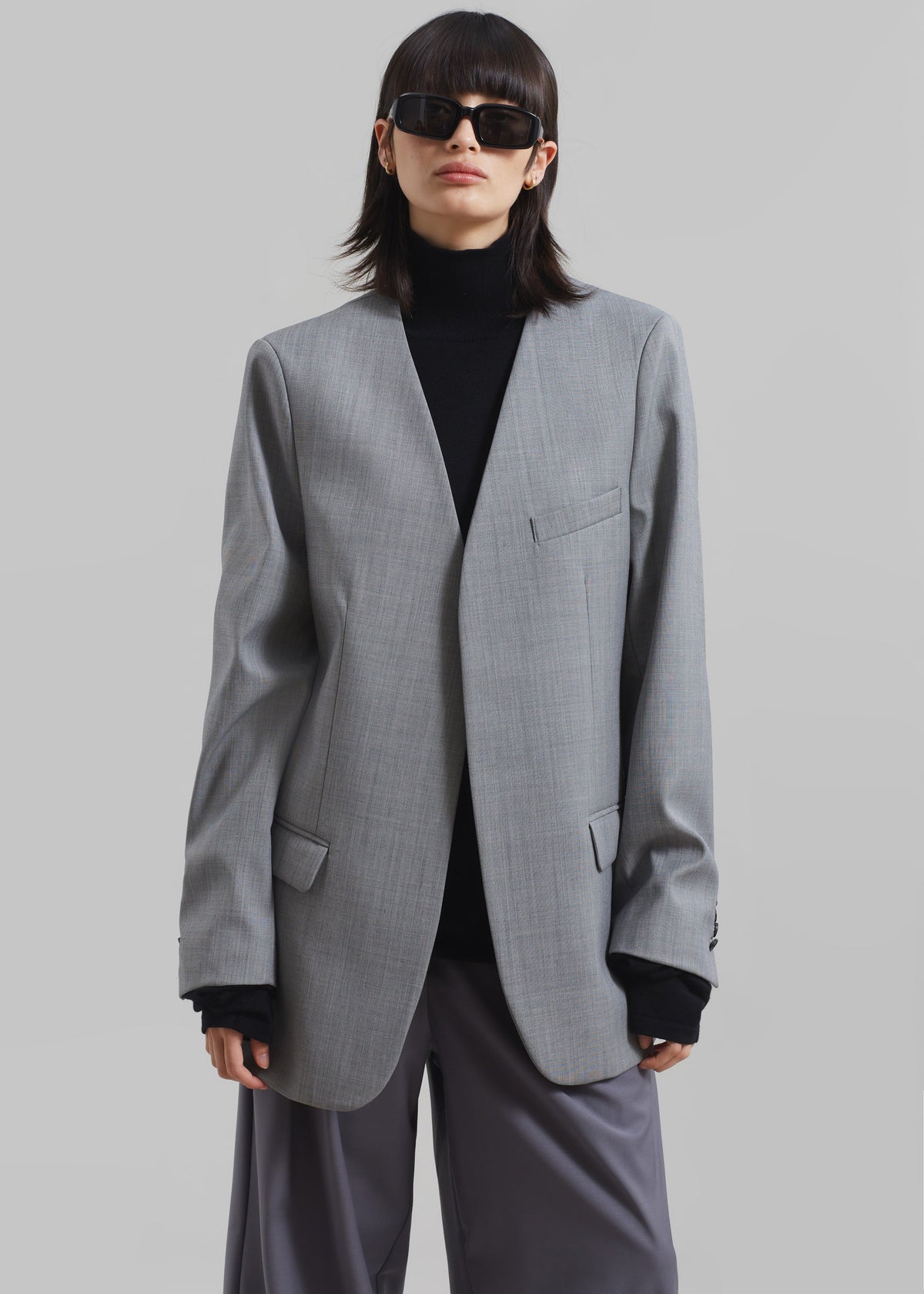 Gillian Collarless Blazer - Grey - 2