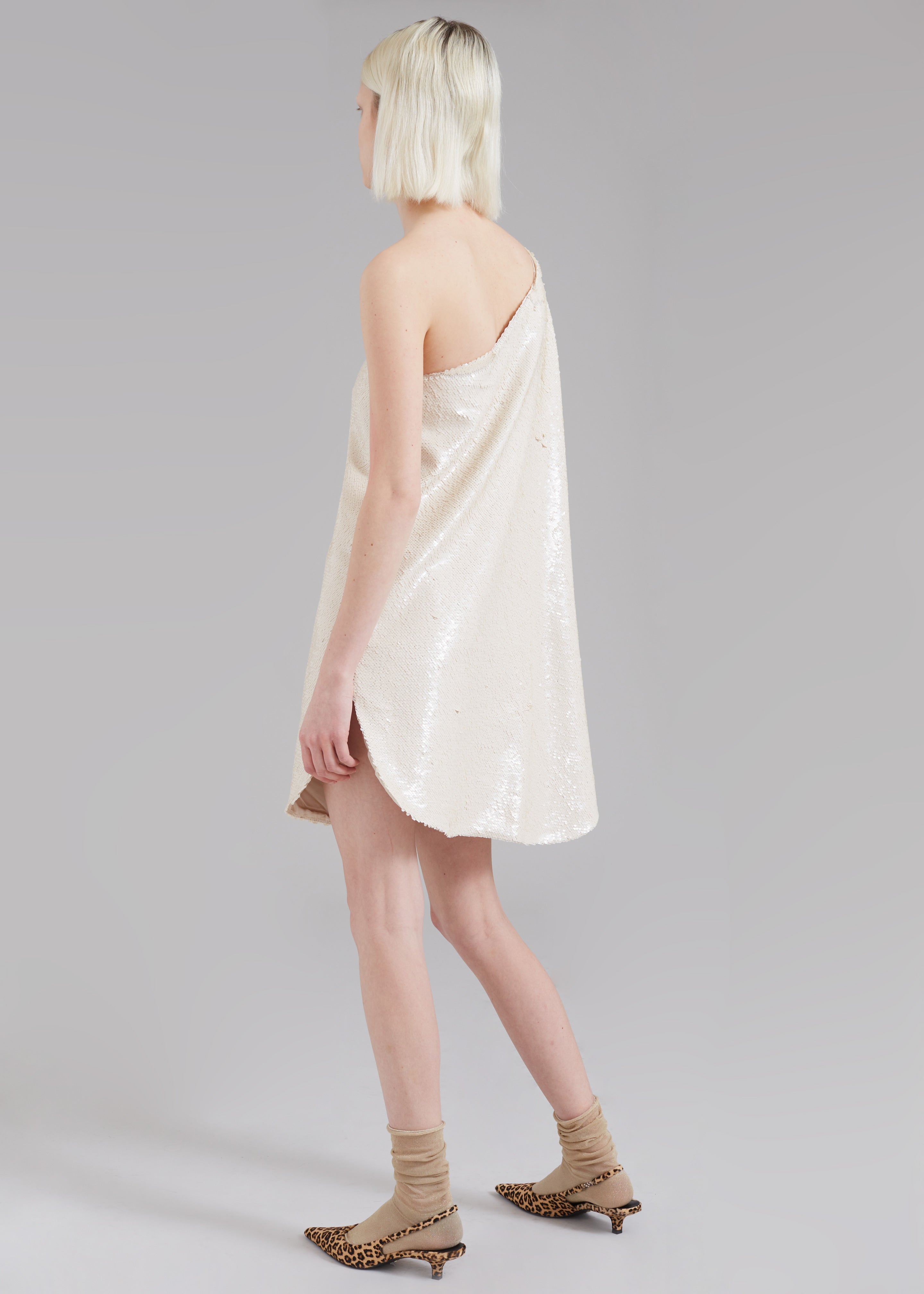 Gloria Sequins One Shoulder Dress - Cream - 5