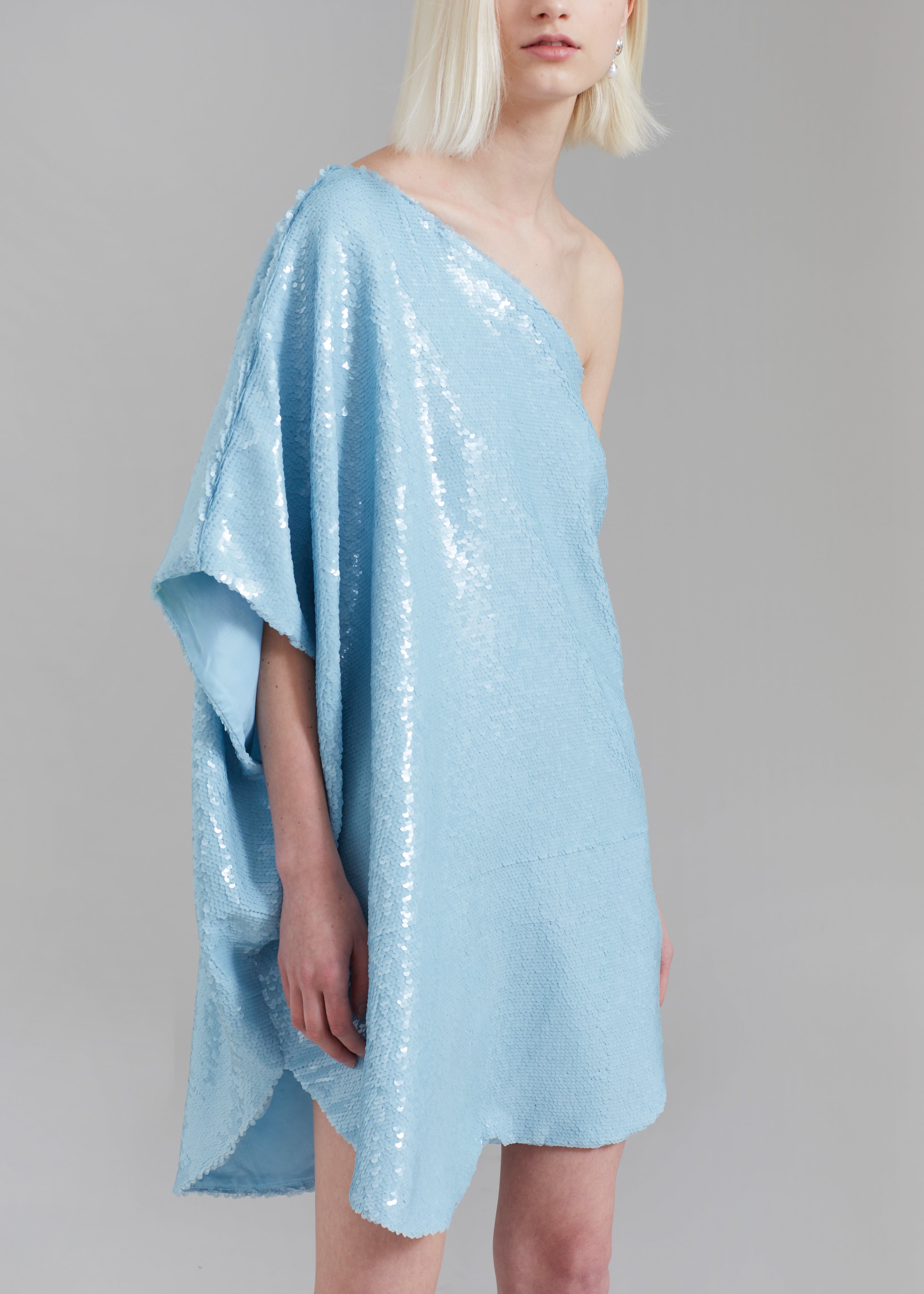 Gloria Sequins One Shoulder Dress - Sky - 4