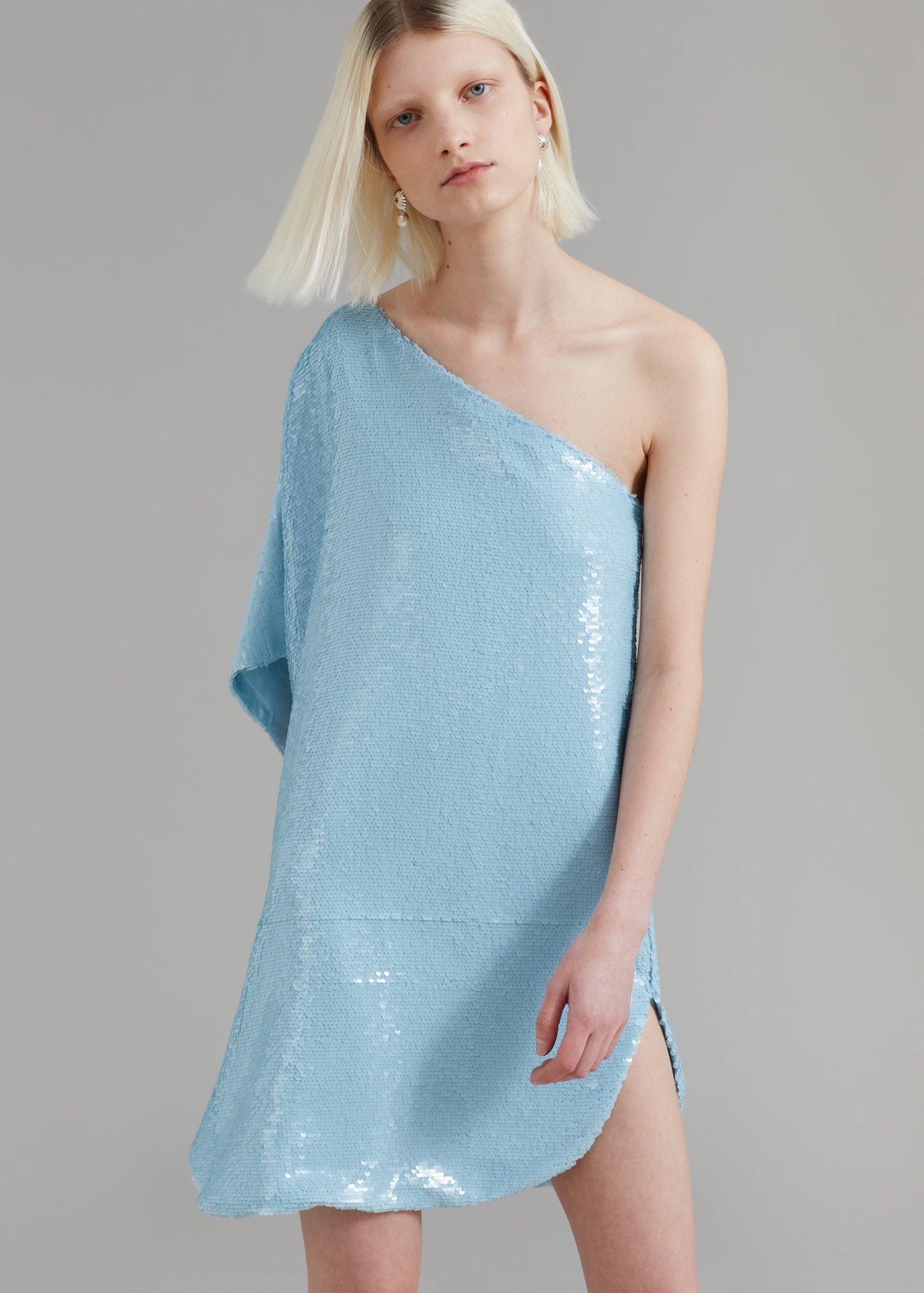Gloria Sequins One Shoulder Dress - Sky