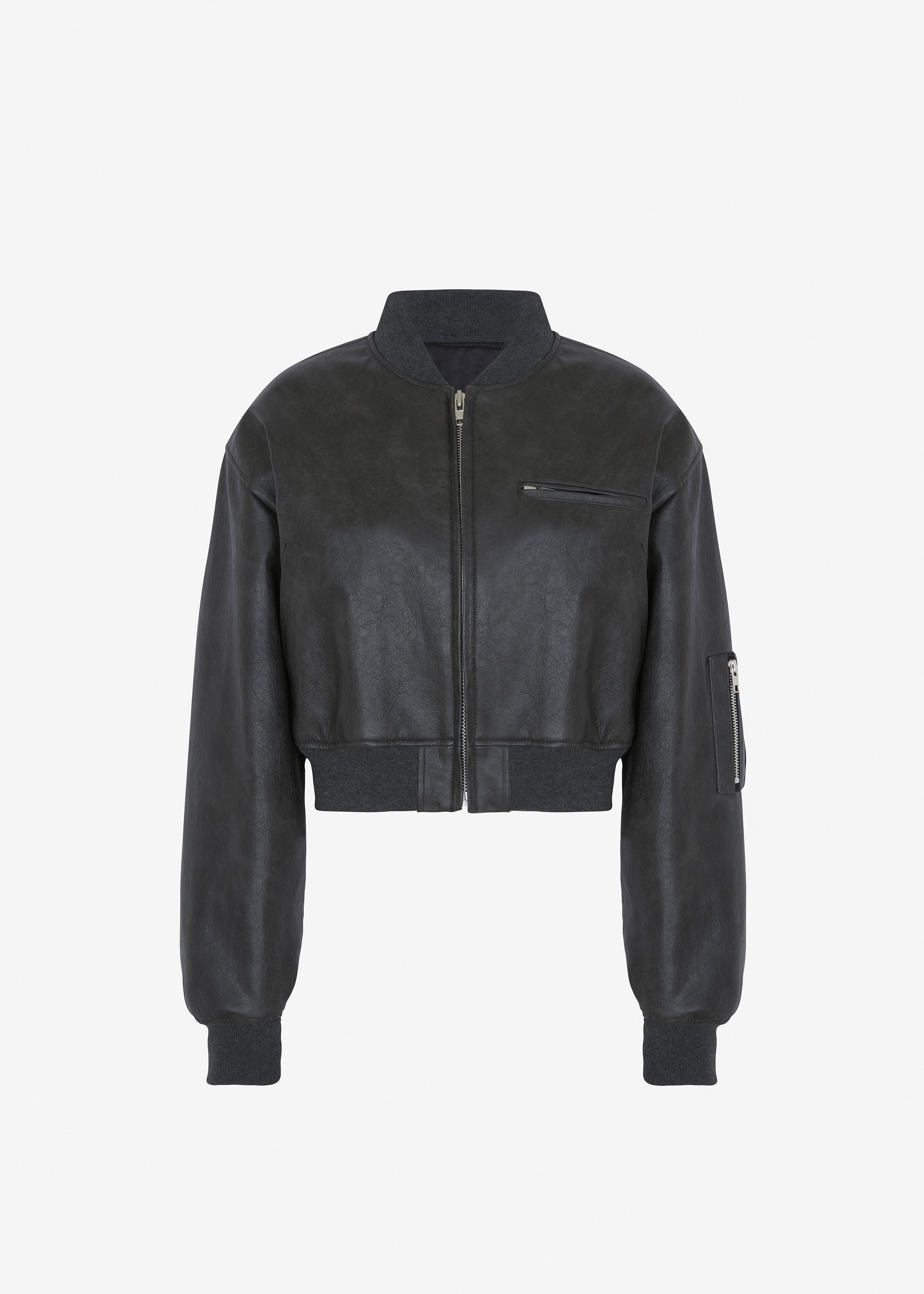 Gae Faux Leather Cropped Bomber - Charcoal – Frankie Shop Europe