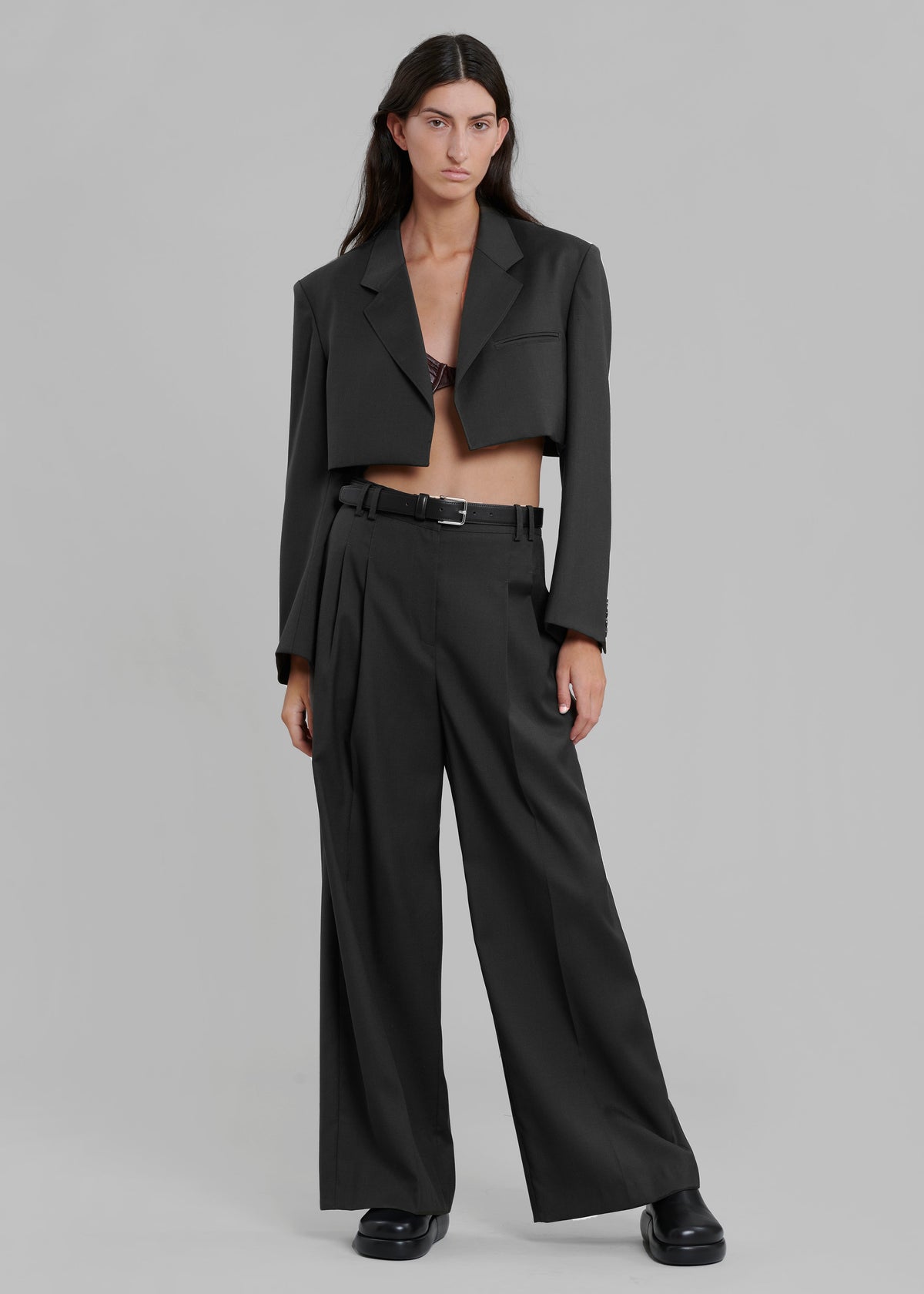 Glenn Cropped Crossover Blazer - Black - 3
