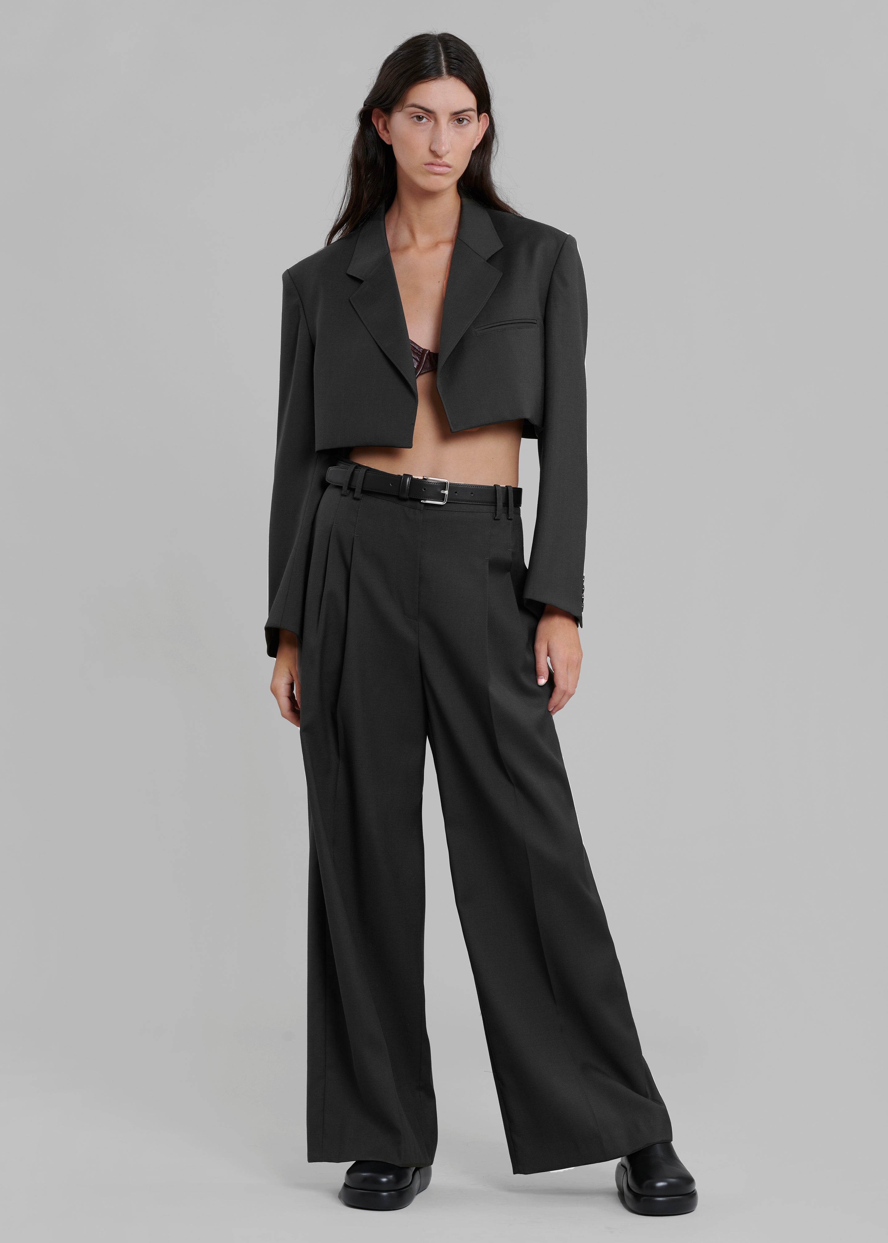 Glenn Cropped Crossover Blazer - Black - 3