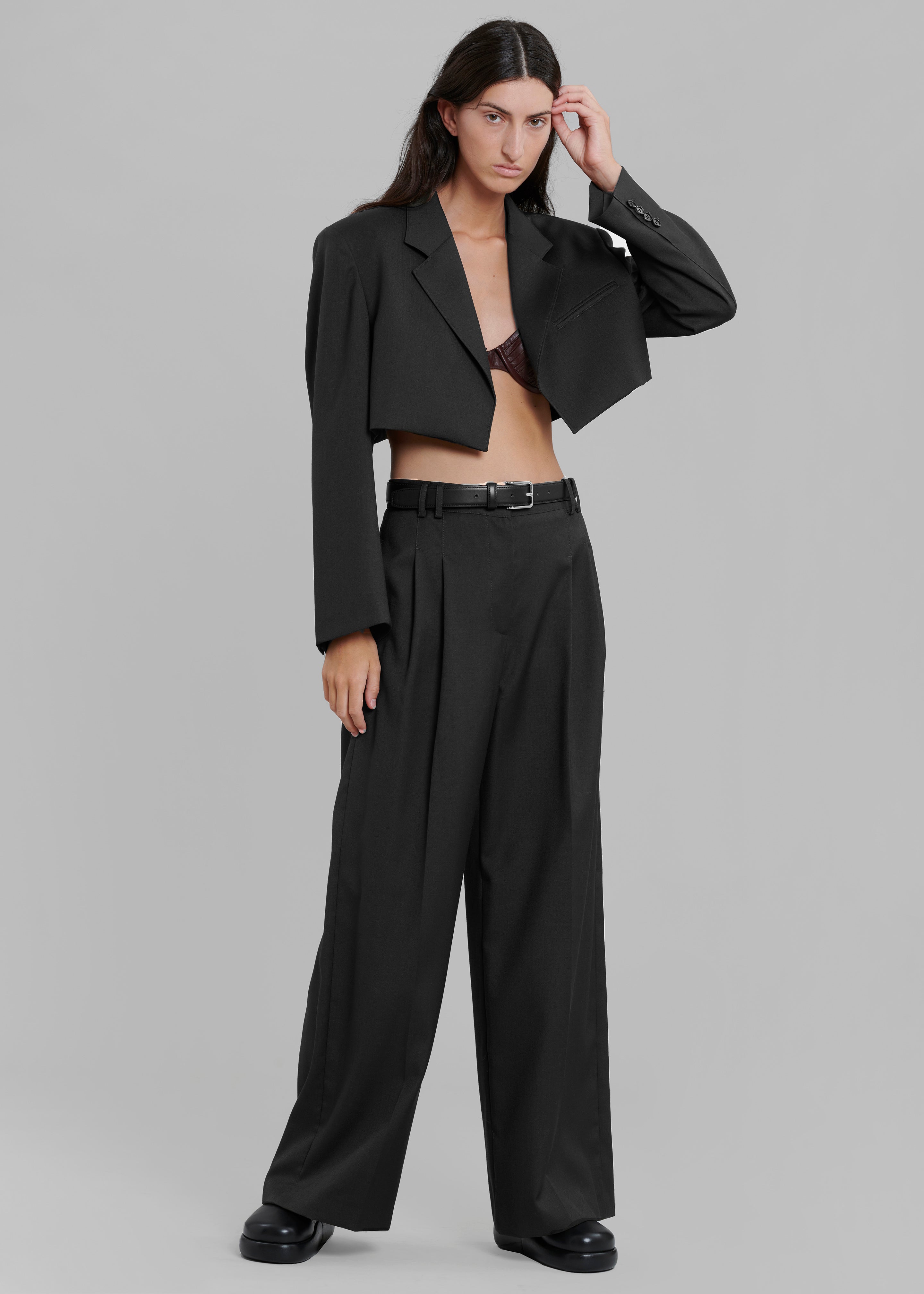 Glenn Cropped Crossover Blazer - Black - 6