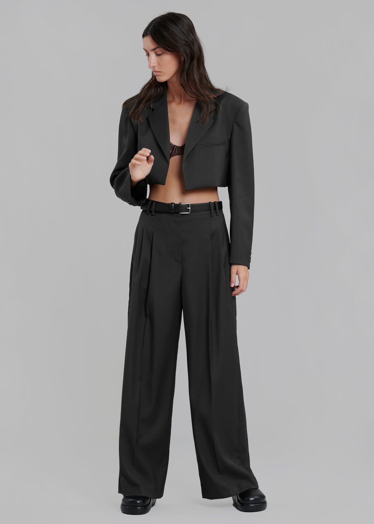 Glenn Cropped Crossover Blazer - Black - 2