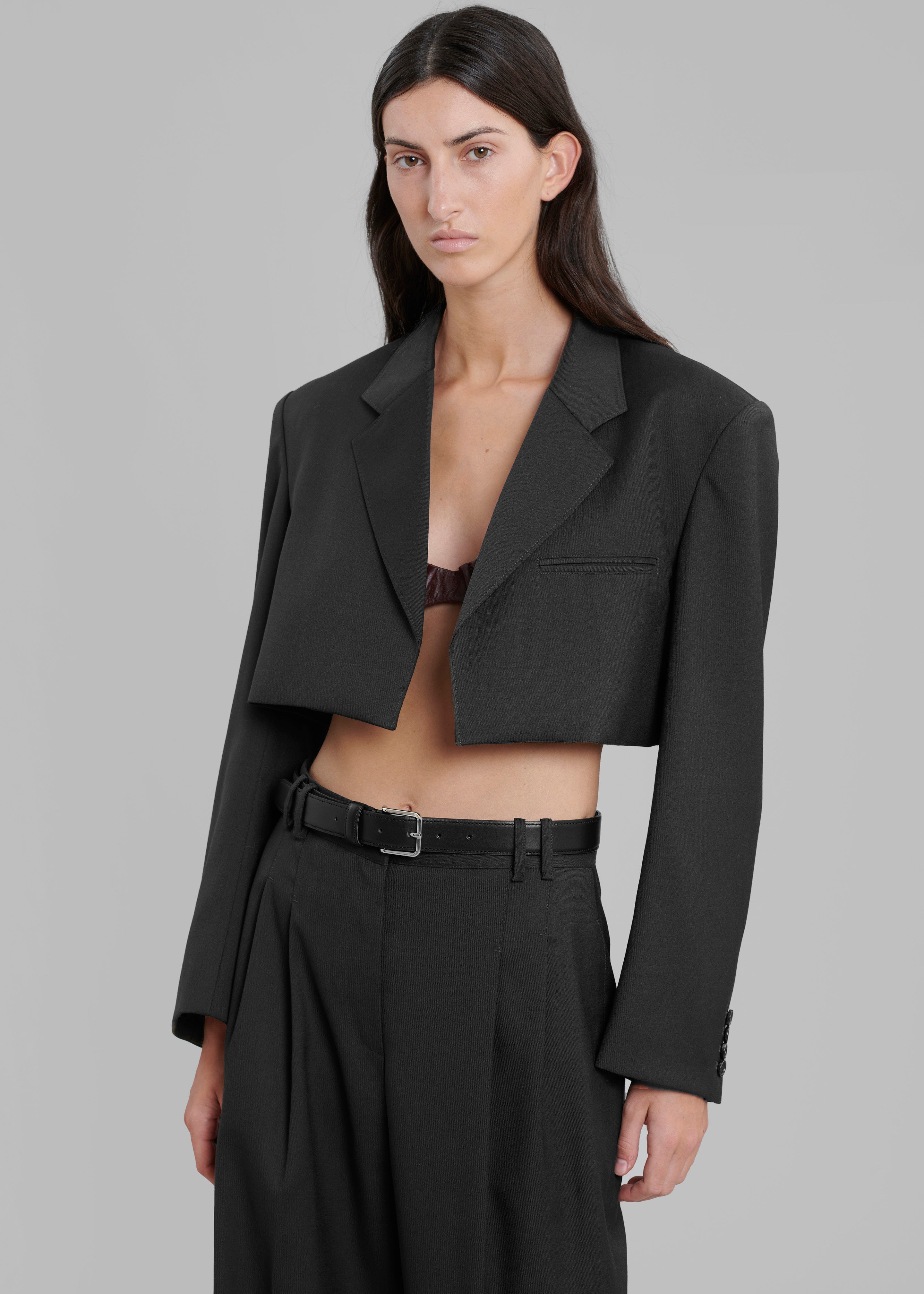 Glenn Cropped Crossover Blazer - Black - 7