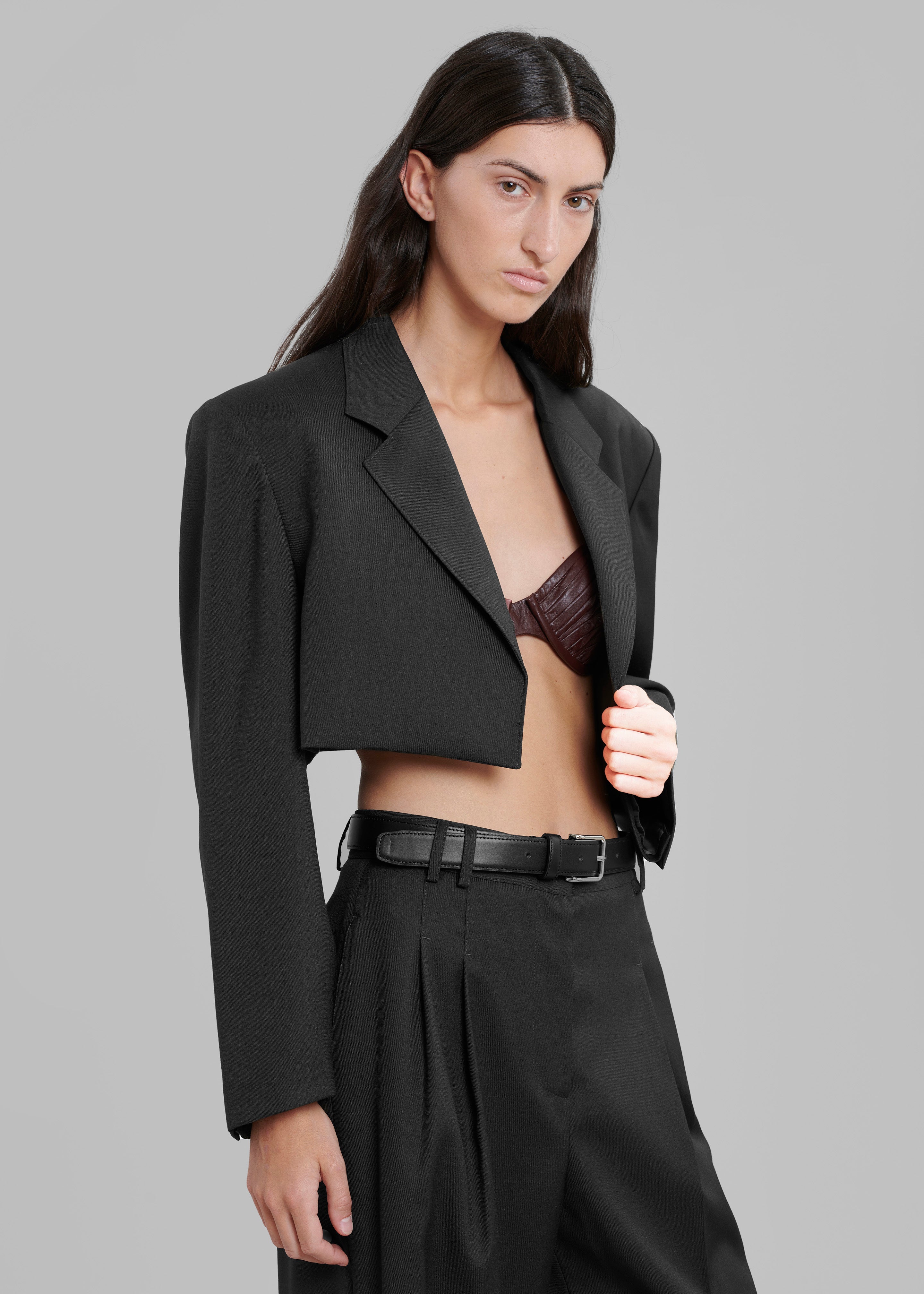 Glenn Cropped Crossover Blazer - Black - 4