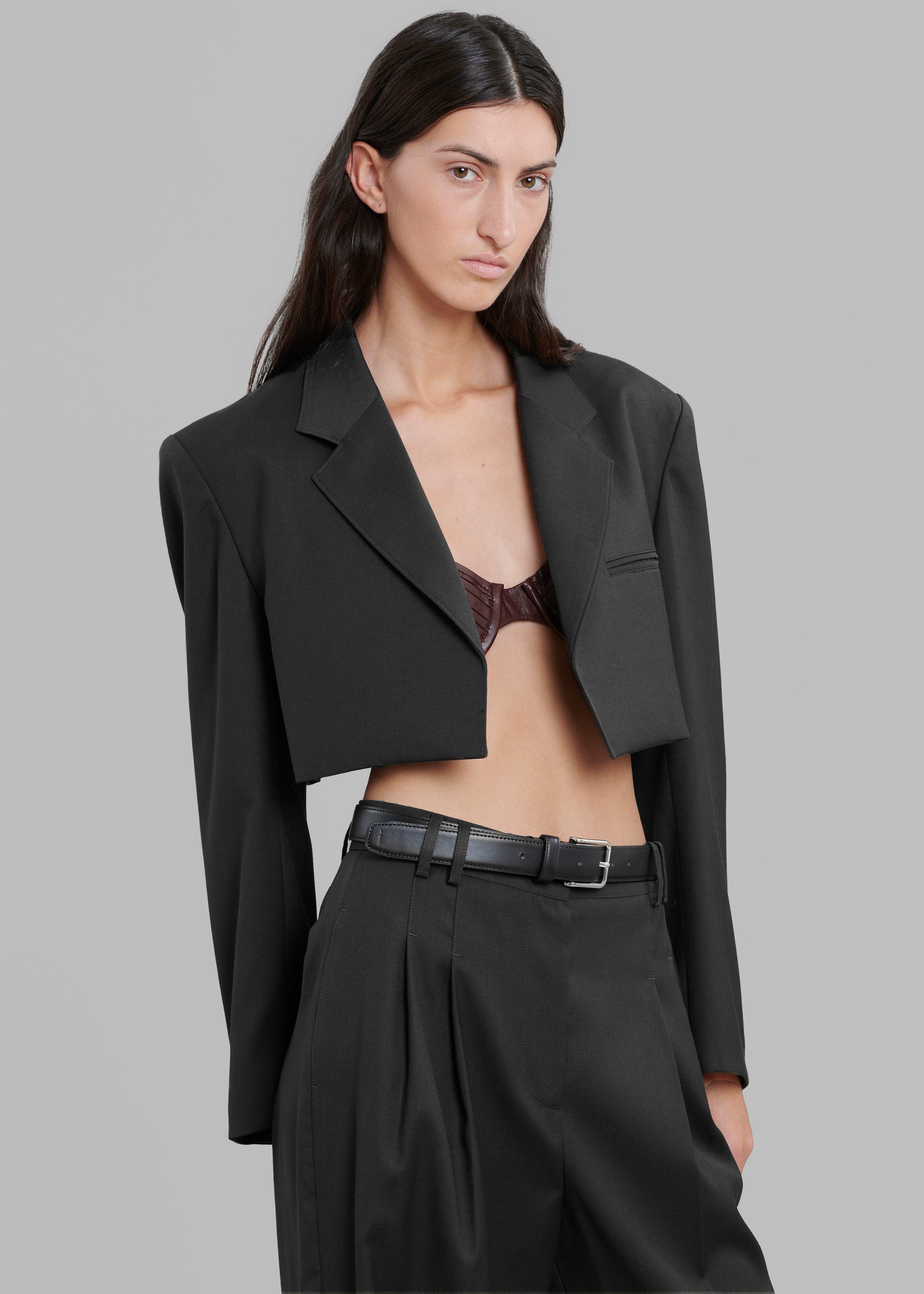 Glenn Cropped Crossover Blazer - Black - 1