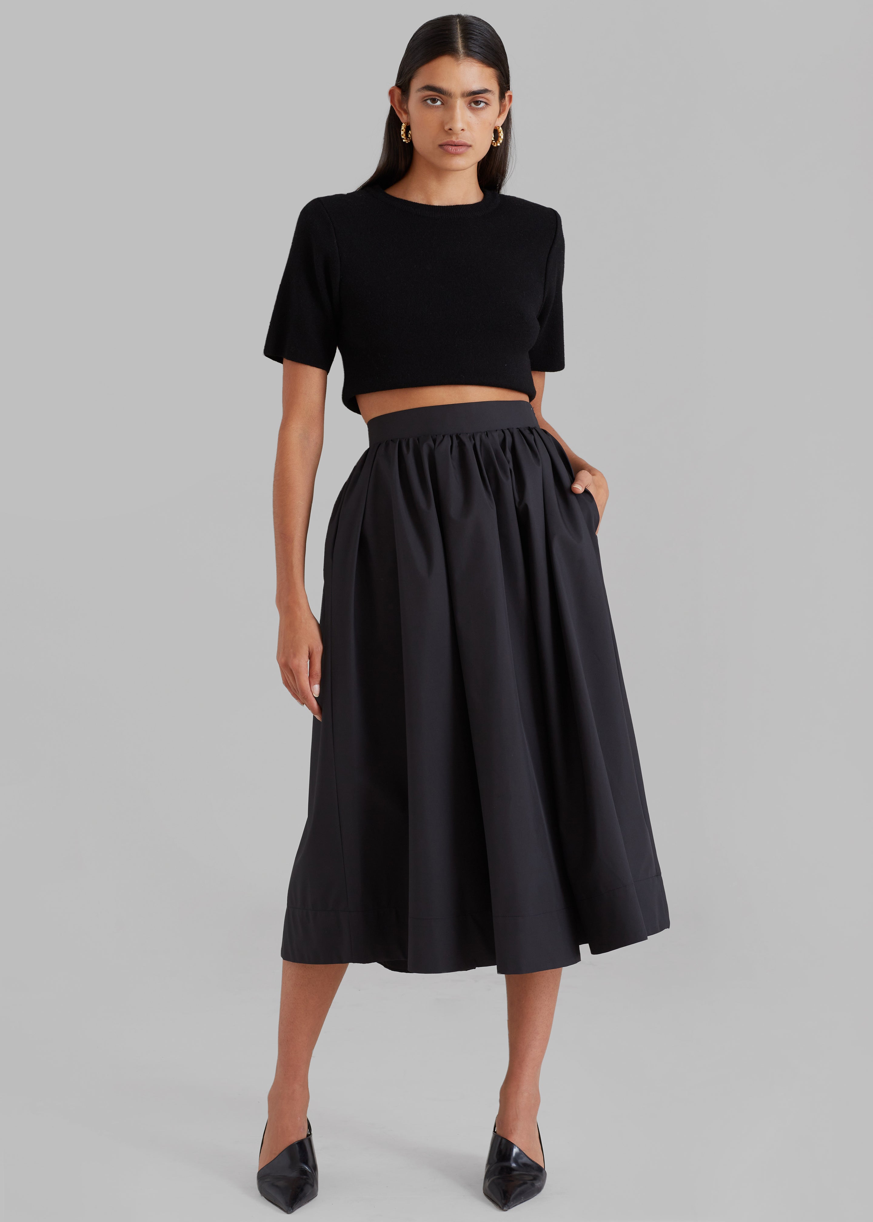 Grace Pleated Midi Skirt - Black - 1