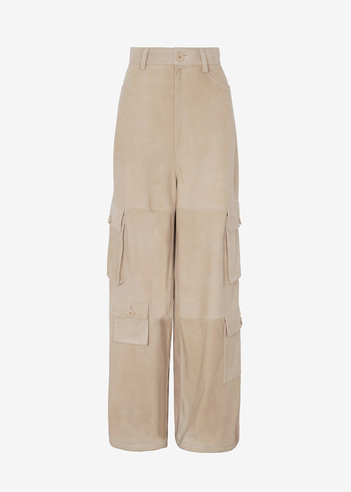 Hailey Suede Oversized Cargo Pants - Beige - 8