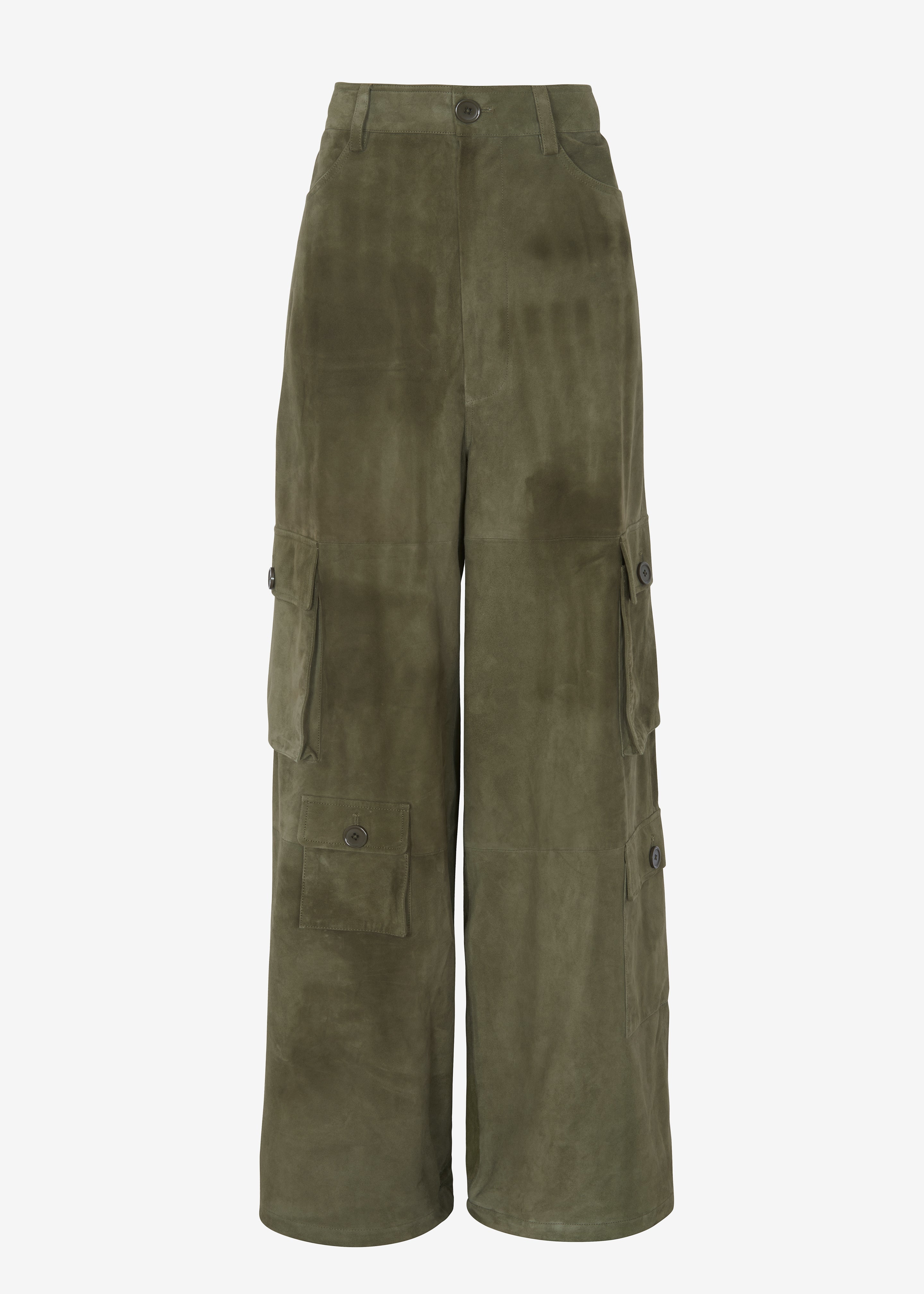 Hailey Suede Oversized Cargo Pants - Olive - 9