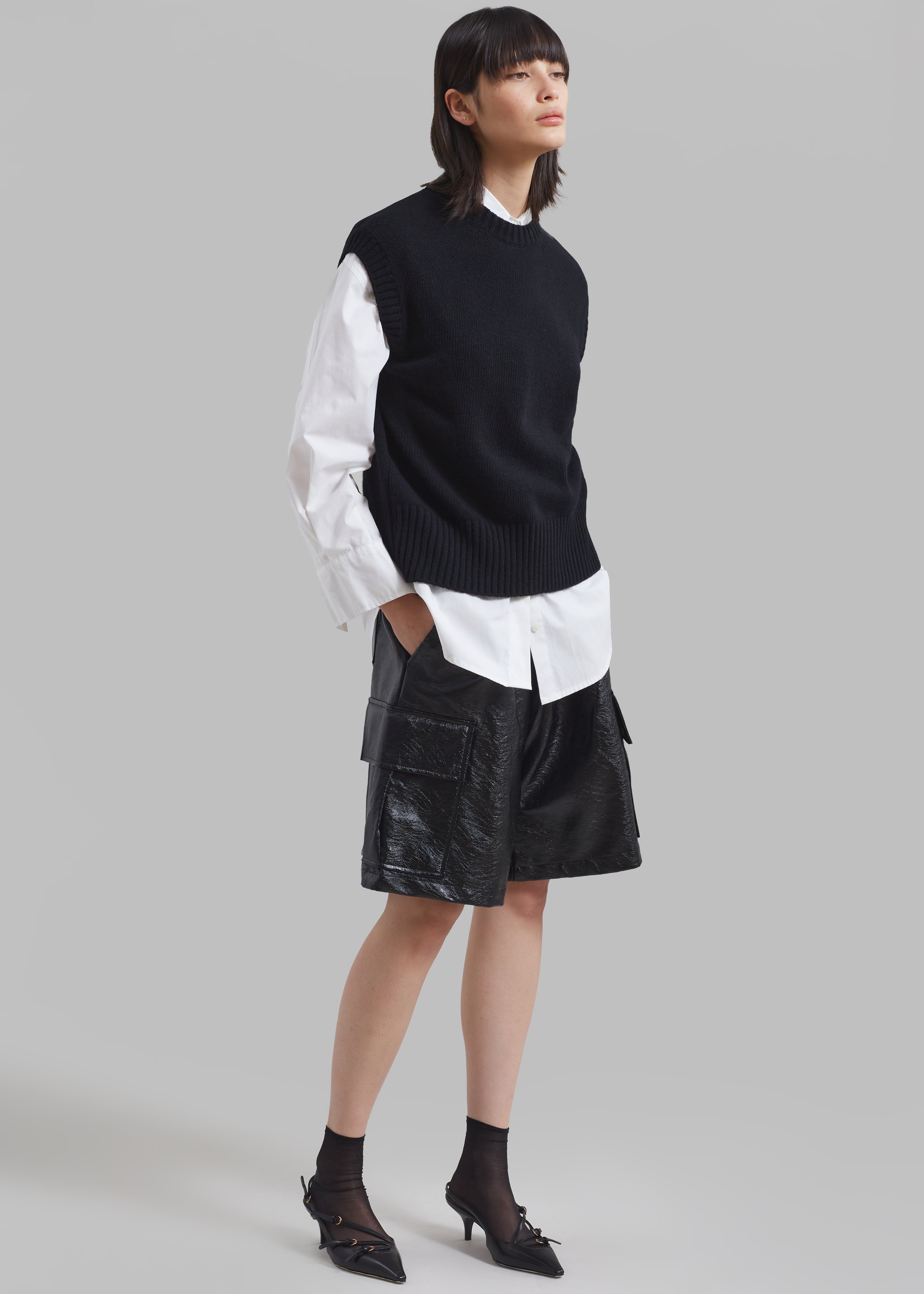 Hariette Faux Leather Shorts - Black - 1