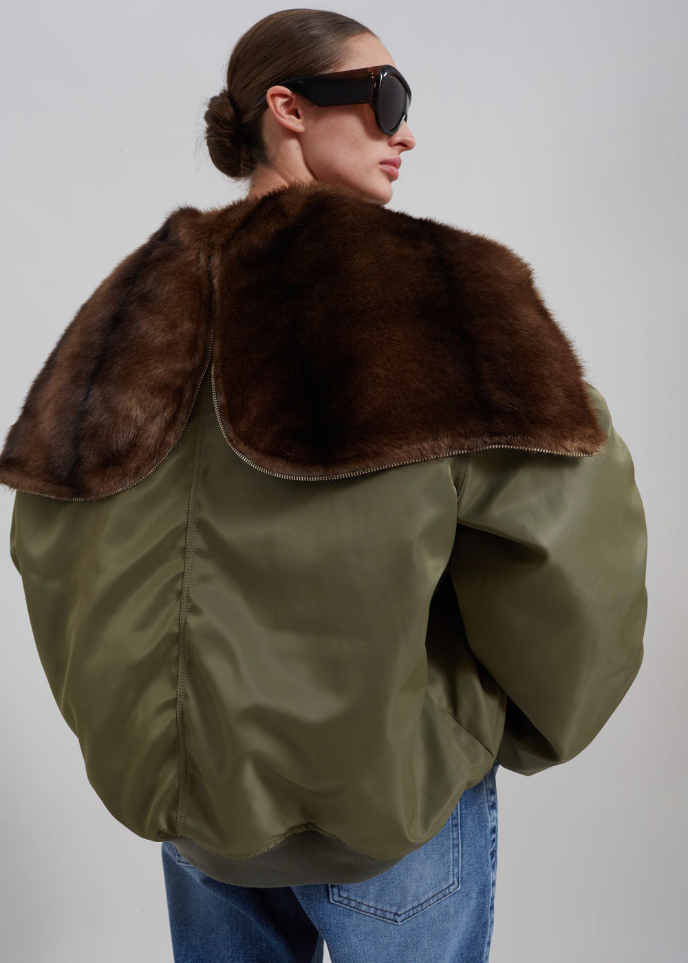 Hayden Faux Fur Bomber - Khaki - 1