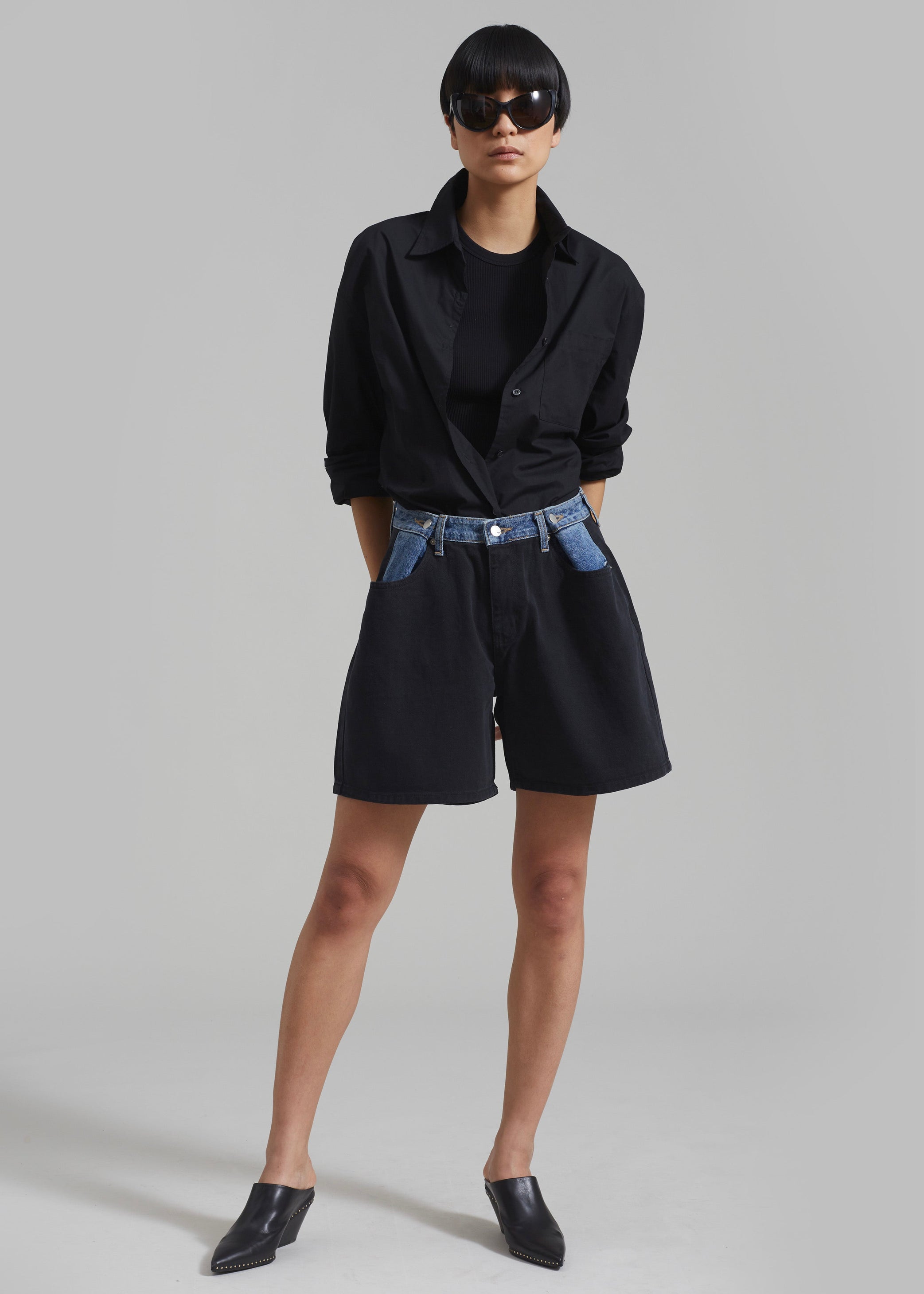 Shop the look image for Hayla Contrast Denim Shorts - Black/Blue