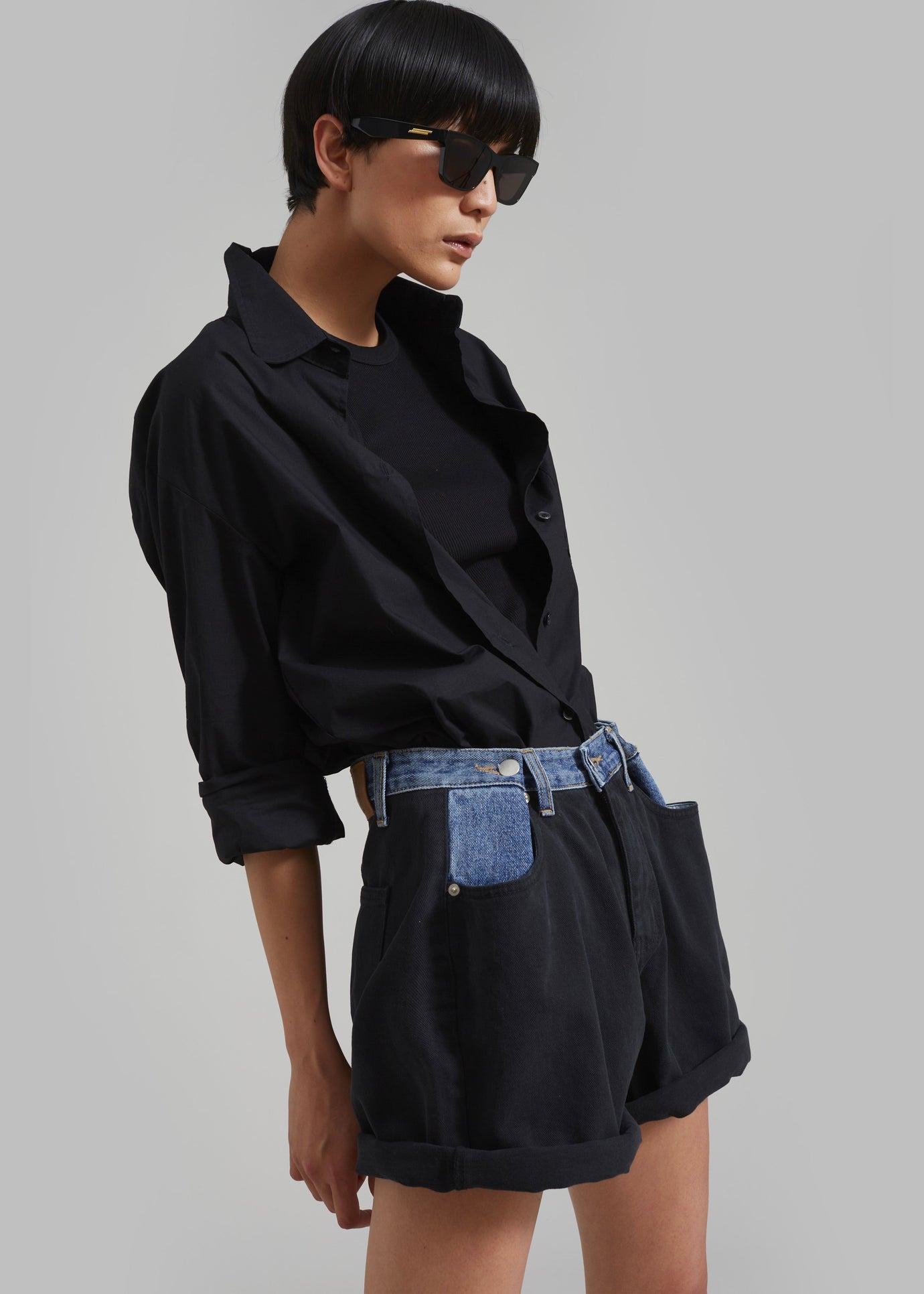 Hayla Contrast Denim Shorts - Black/Blue - 1