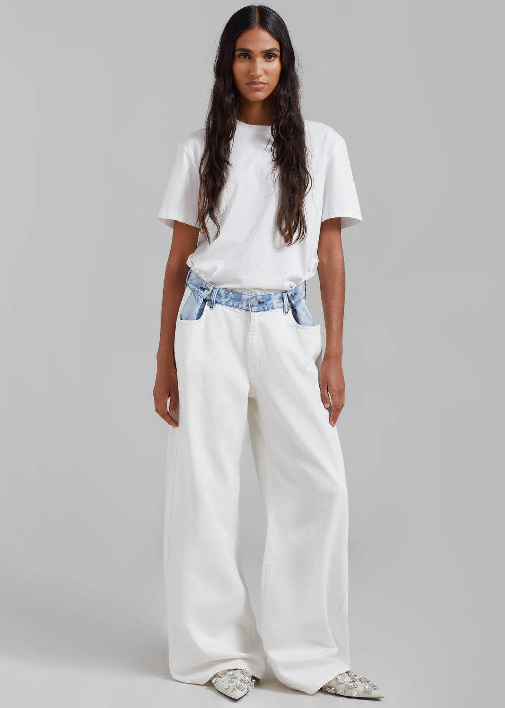 Hayla Contrast Denim Pants - Off White/Blue