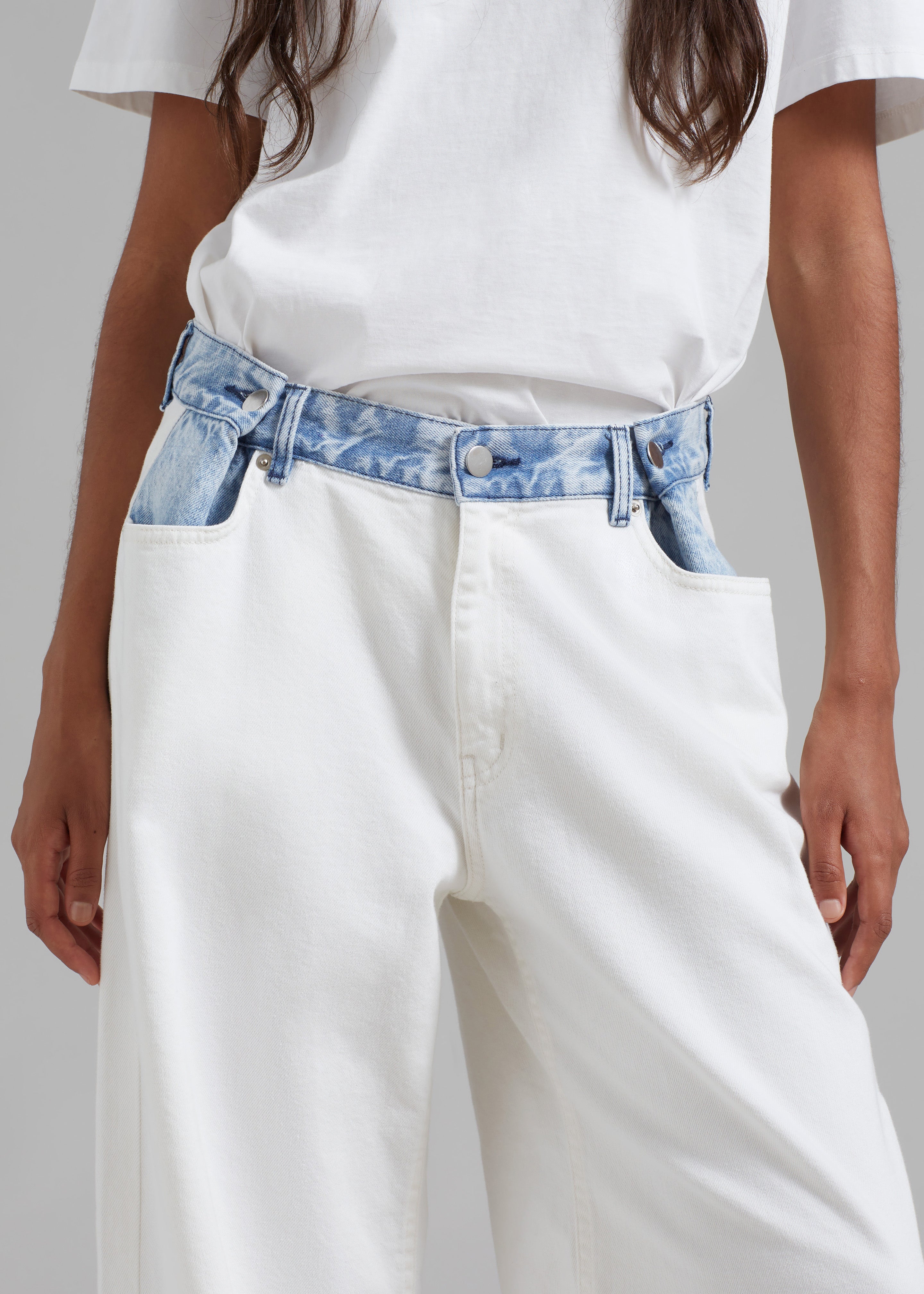 Hayla Contrast Denim Pants - Off White/Blue