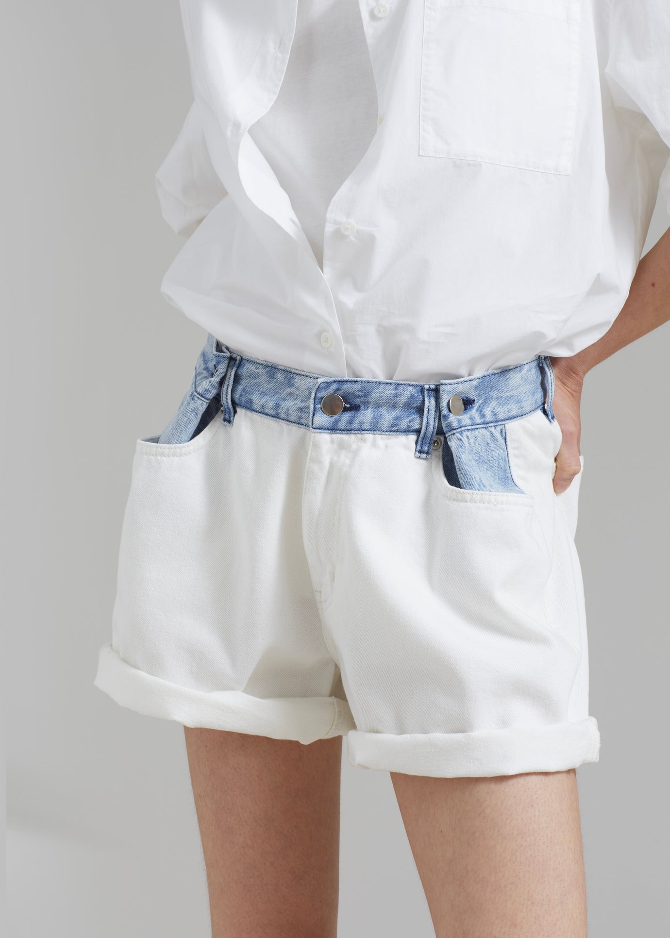 Hayla Contrast Denim Shorts - Off White/Blue - 1