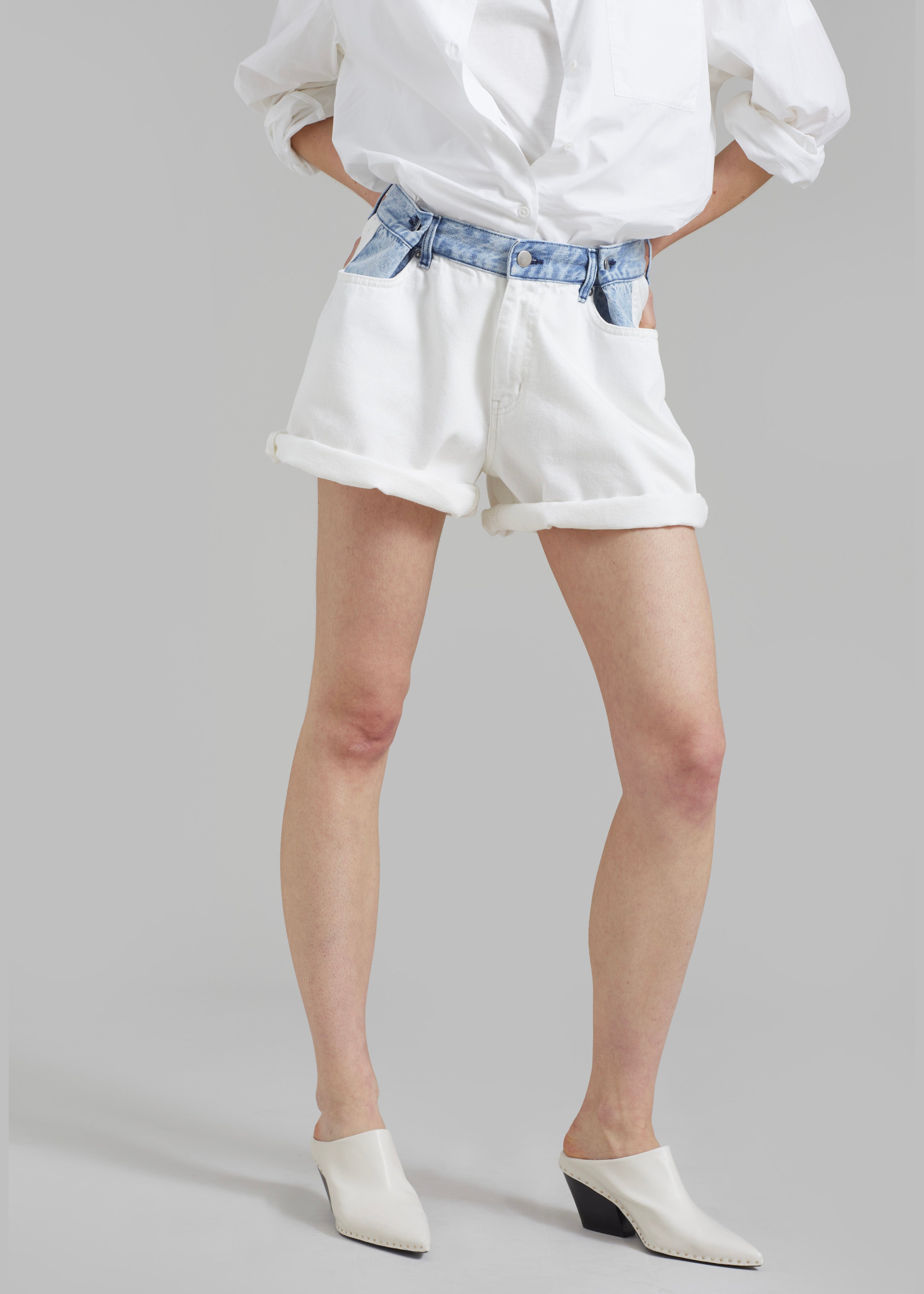 Hayla Contrast Denim Shorts - Off White/Blue - 5