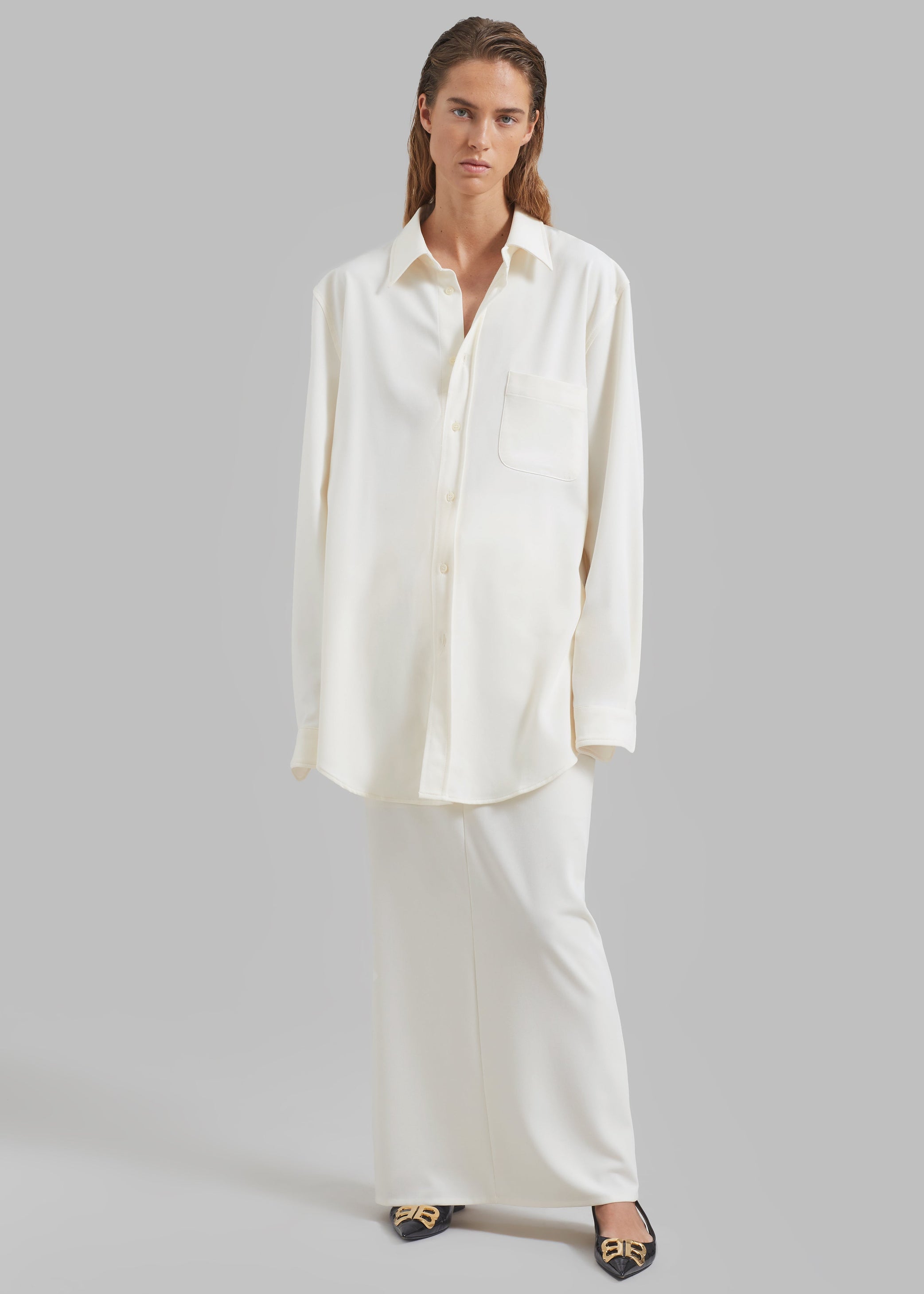 Shop the look image for Hollis Padded Shoulder Shirt - Ivory